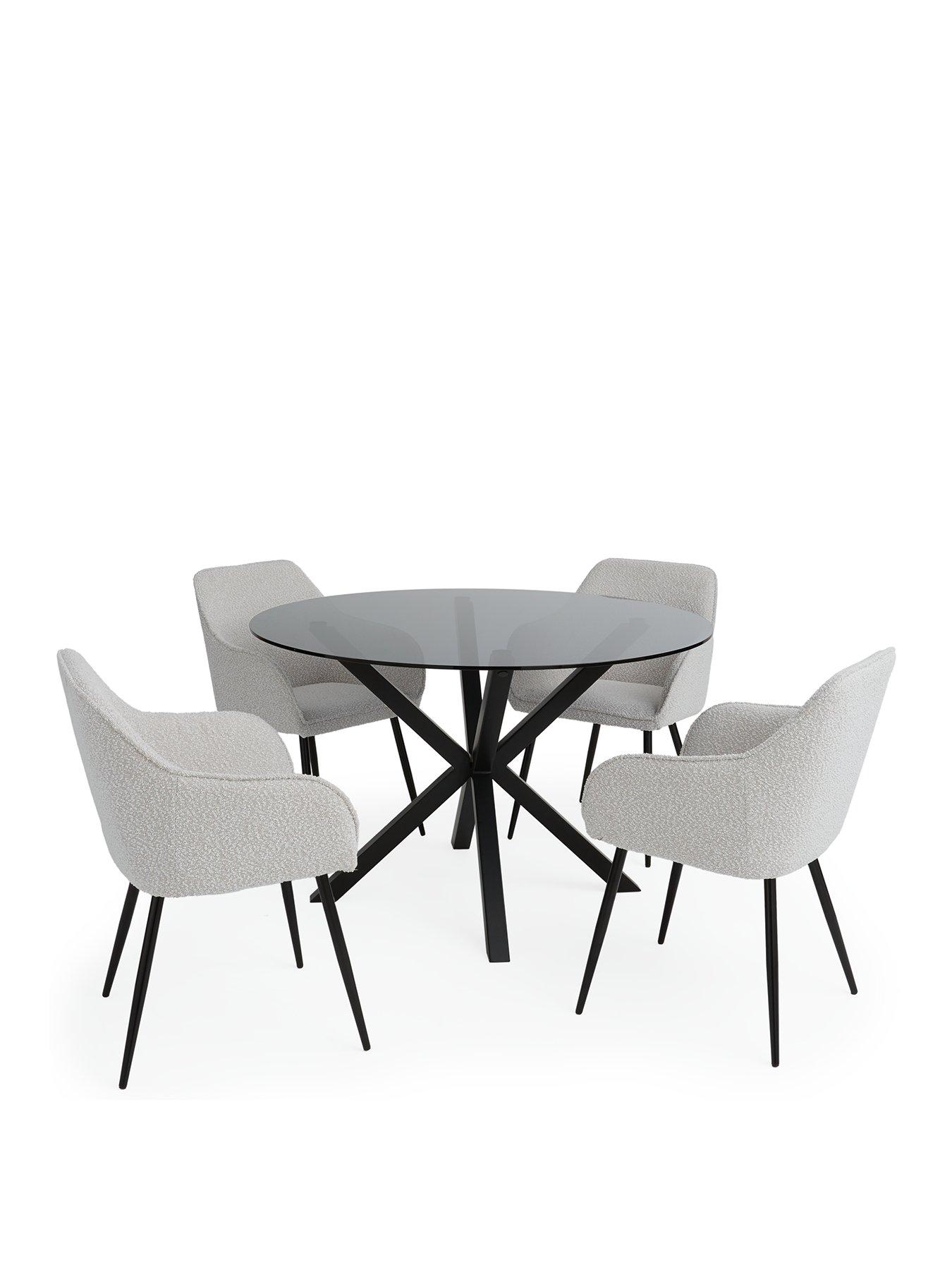 Very Home Chopstick 120 cm Round Dining Table + 4 Alisha Boucle Chairs