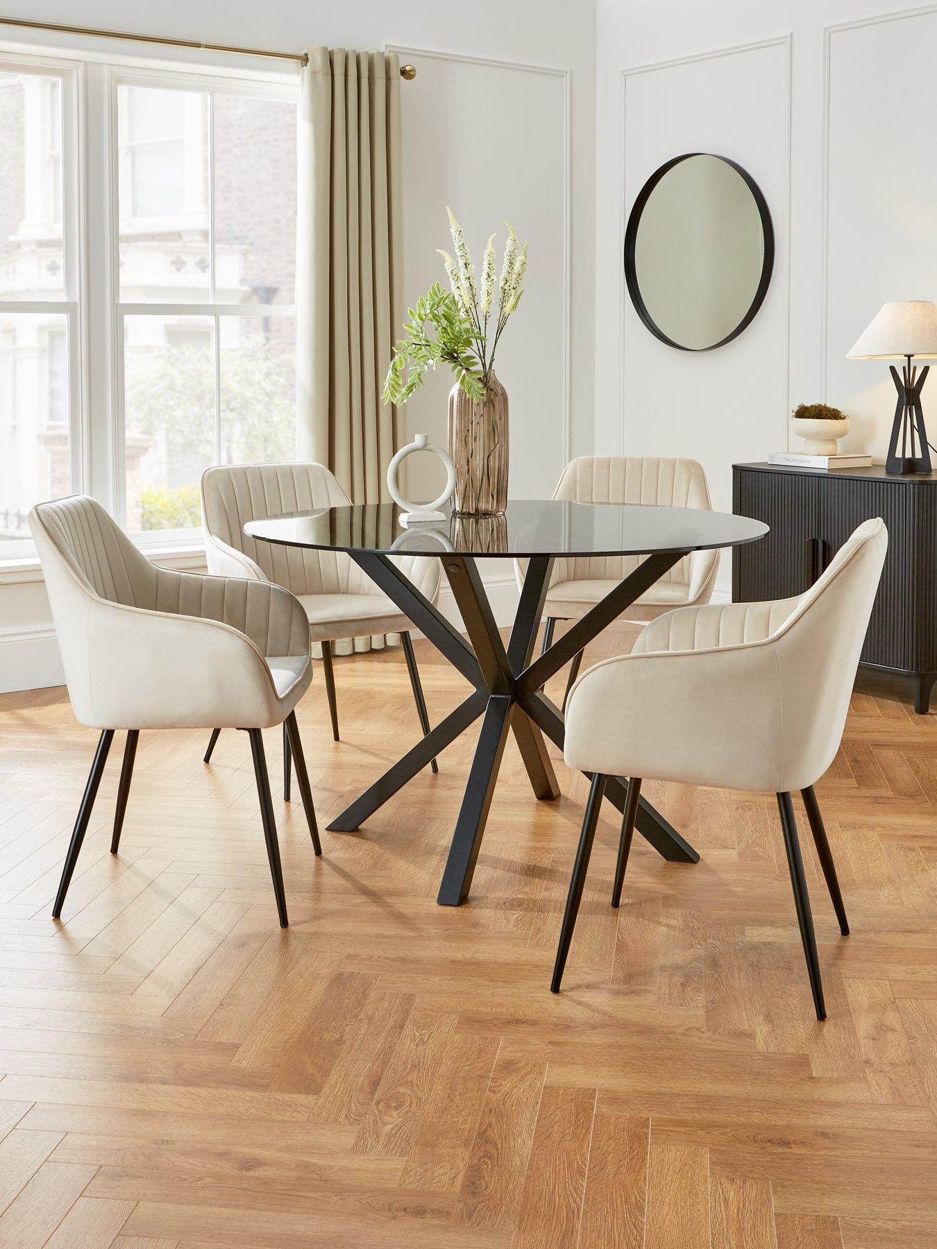 Product photograph of Very Home Chopstick 120 Cm Round Dining Table Plus 4 Alisha Fabric Chairs - Black Natural from very.co.uk