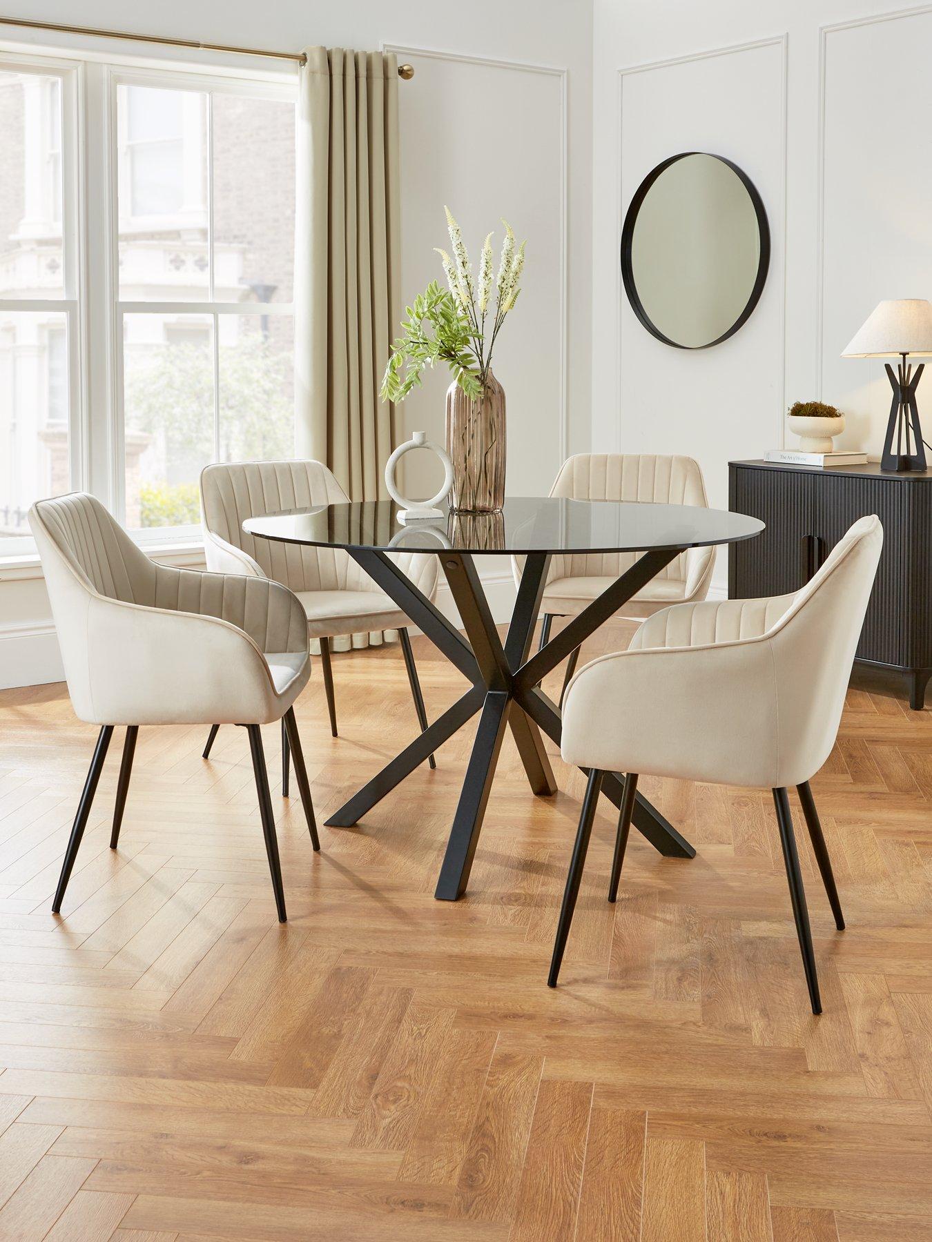 undefined Chopstick 120 cm Round Dining Table plus 4 Alisha Fabric Chairs - Black/Natural
