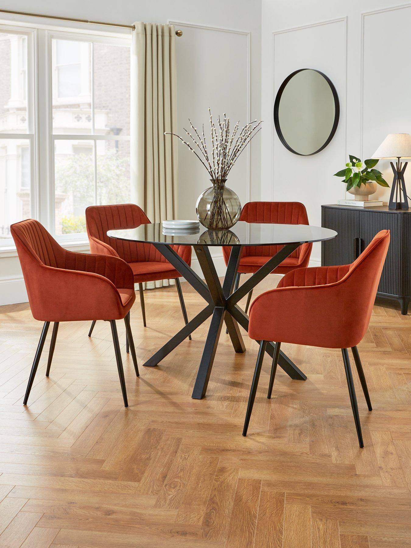 Image 1 of 6 of The Very Collection Chopstick&nbsp;120 cm&nbsp;Round Dining Table + 4 Alisha Chairs - Black/Rust