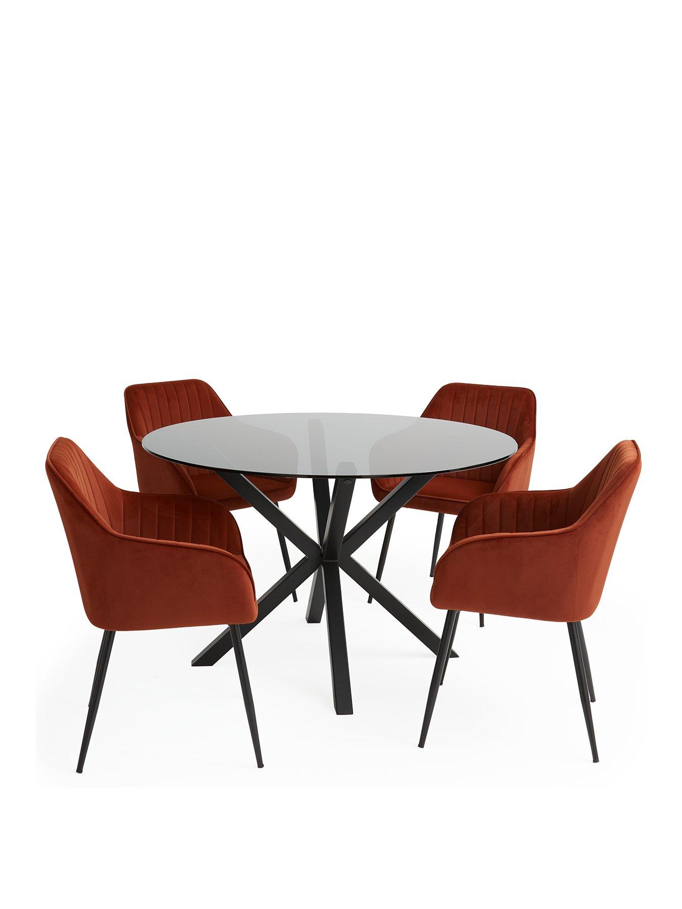 Image 2 of 6 of The Very Collection Chopstick&nbsp;120 cm&nbsp;Round Dining Table + 4 Alisha Chairs - Black/Rust