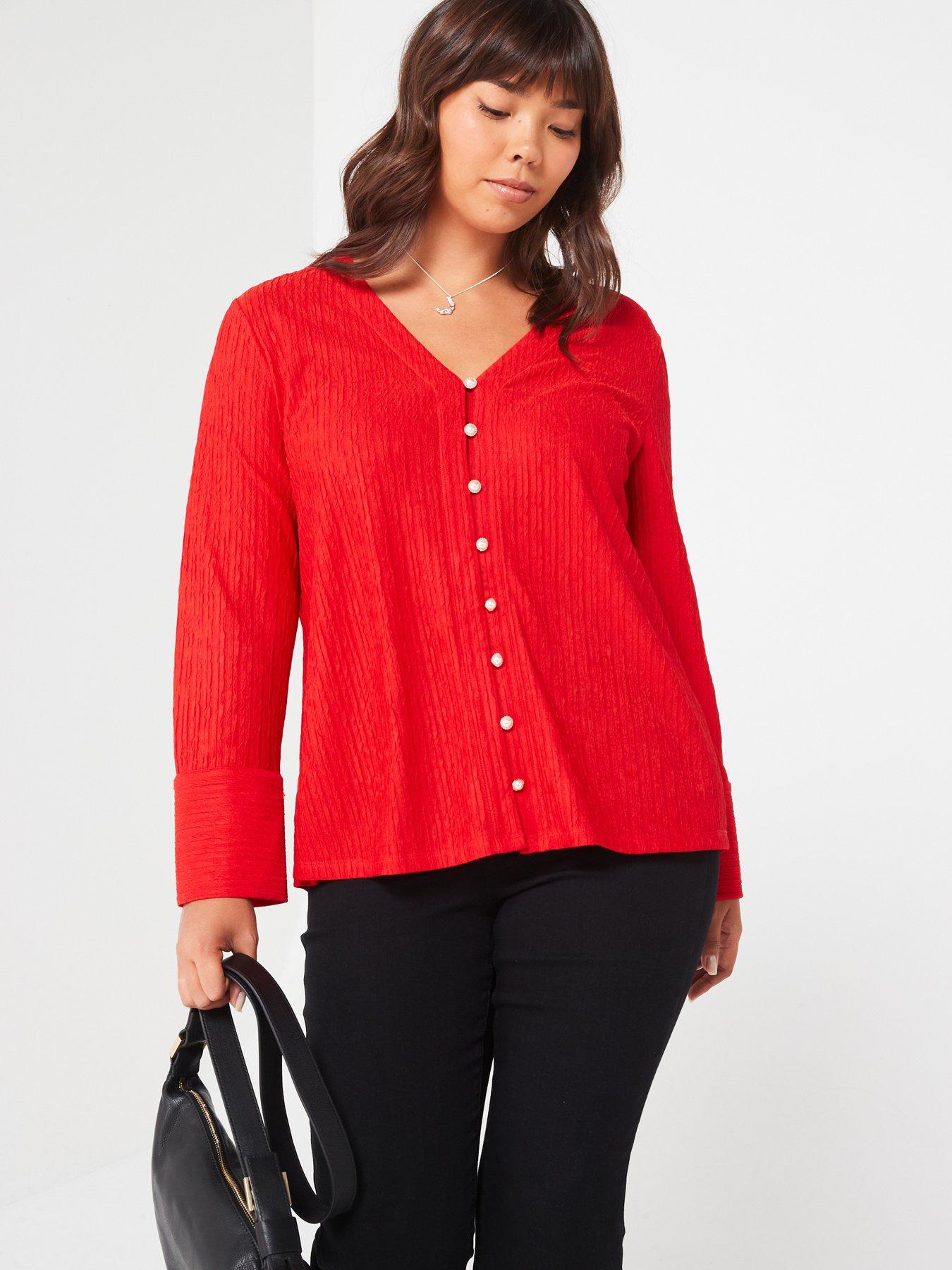 undefined Button Detail Jersey Top - Red