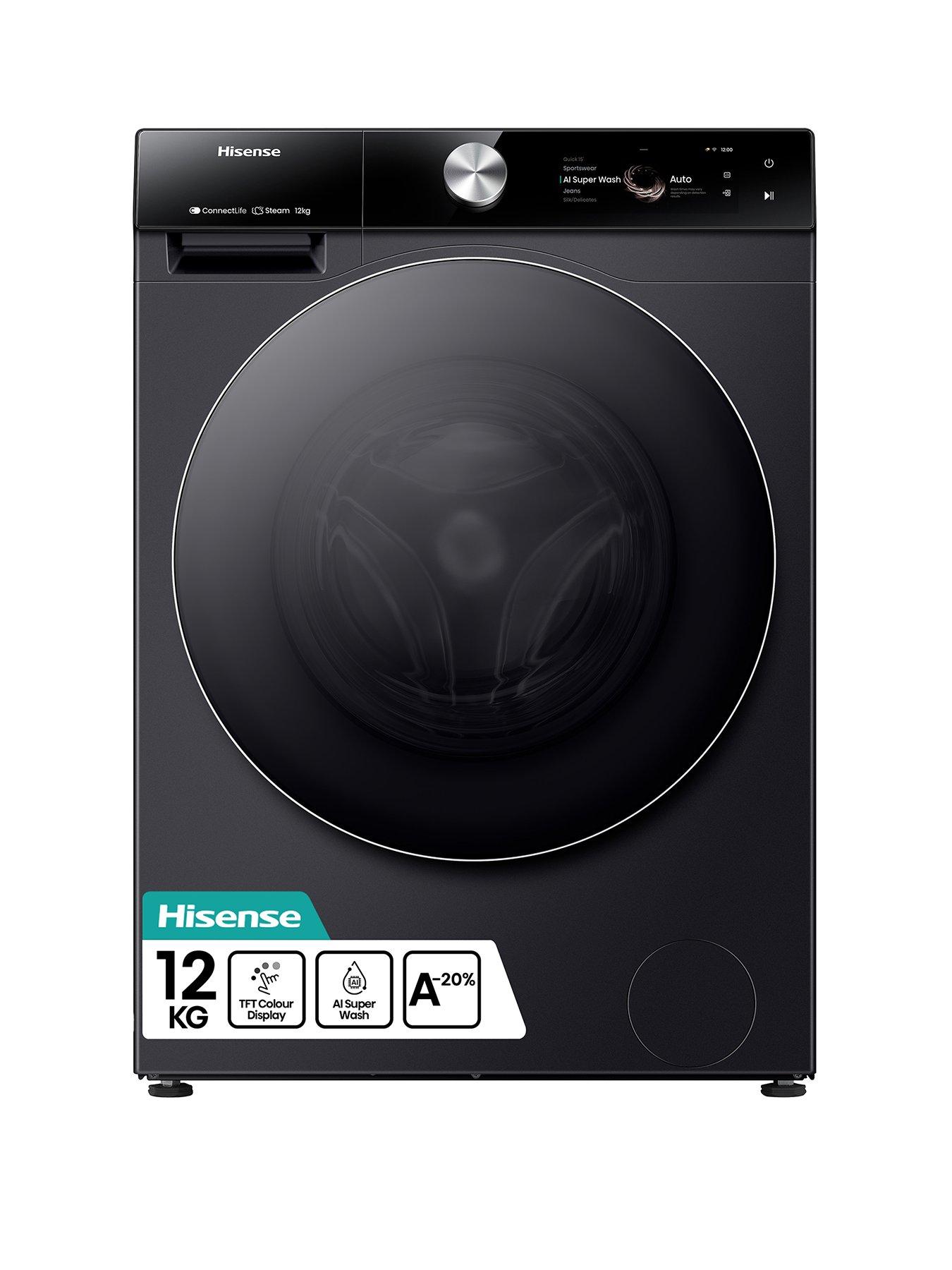 Hisense 7S Series WF7S1247BB 12kg Load, 1400 Spin, AI Washing Machine with Touch Control - Black - A Rated