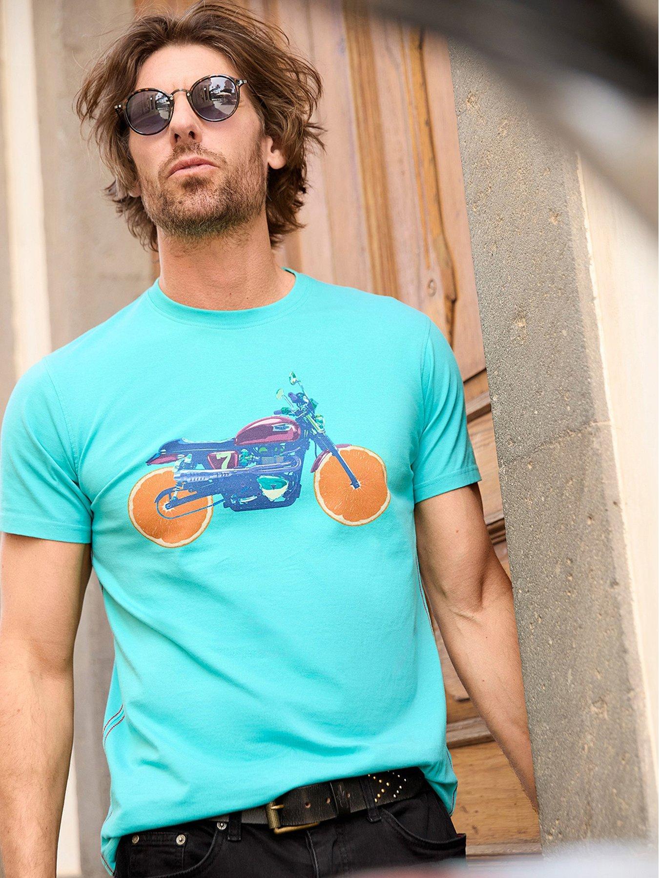 Joe Browns T-Shirt Uomo Maniche Corte Con Grafica Motocicletta – Girocollo, Morbido Cotone, Look Sfumato