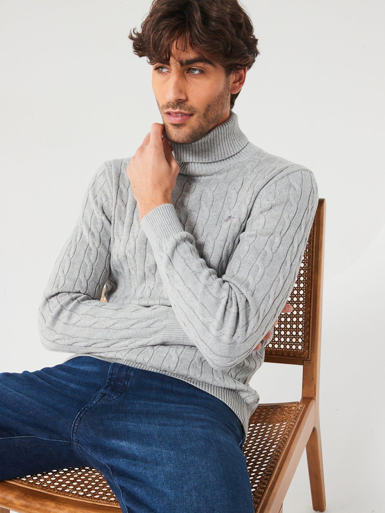 Cotton Cable Turtle Neck Knitted Jumper Grey