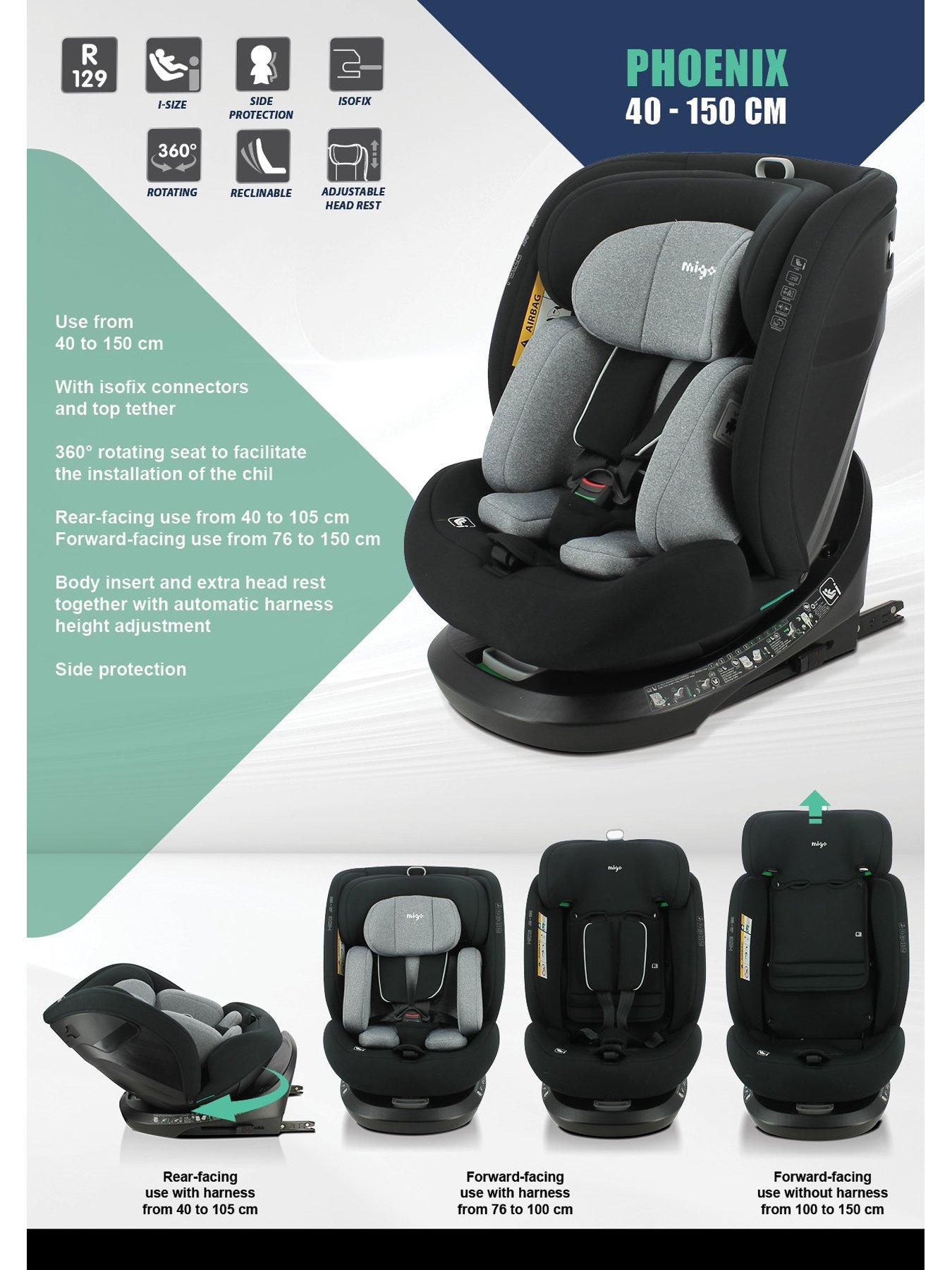 Nania Phoenix 40 150cm Swivel 360 R129 I size Car Seat Black Grey Very