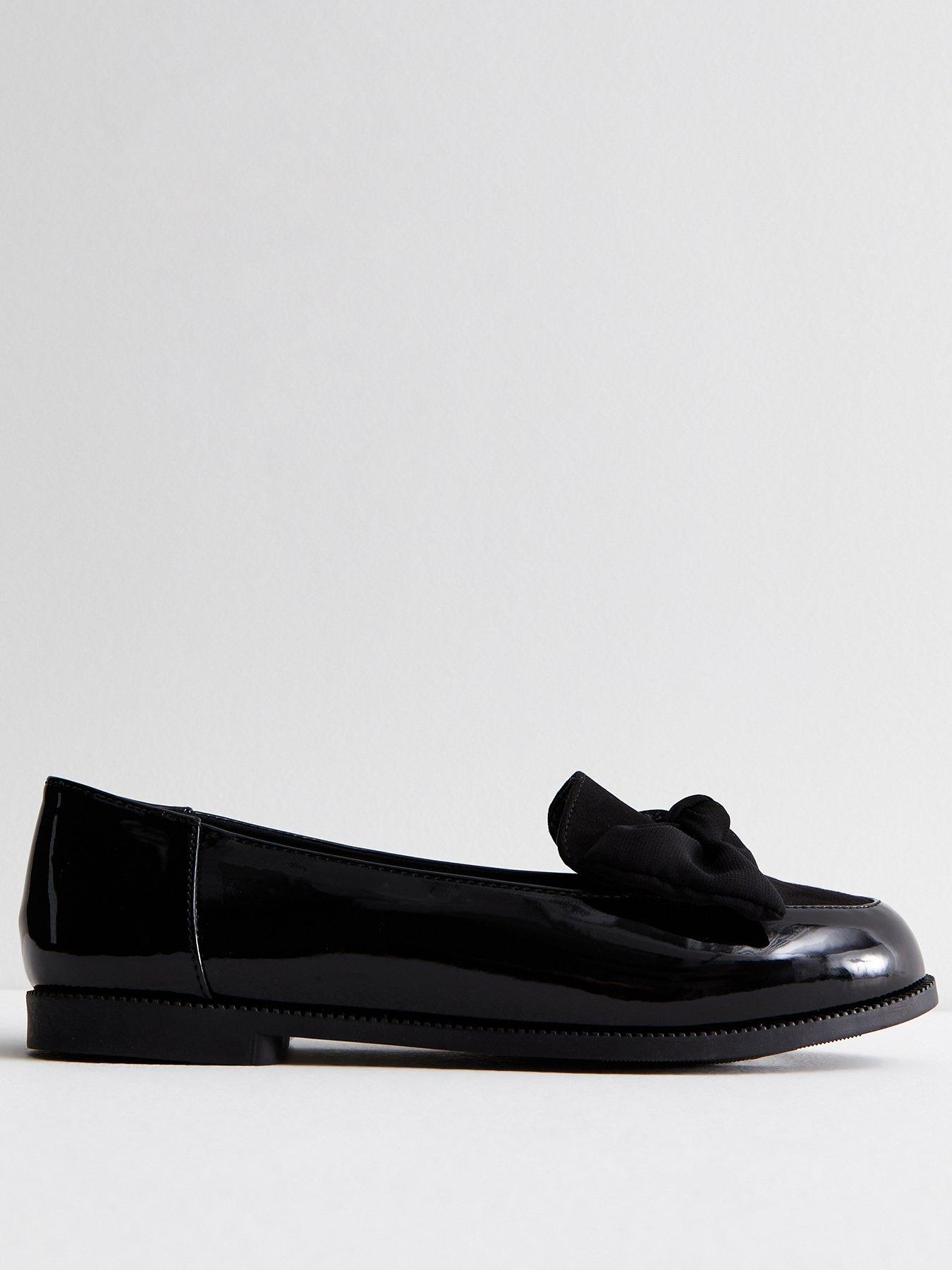 New Look Wide Fit Black Patent Bow Front Loafers | Very.co.uk