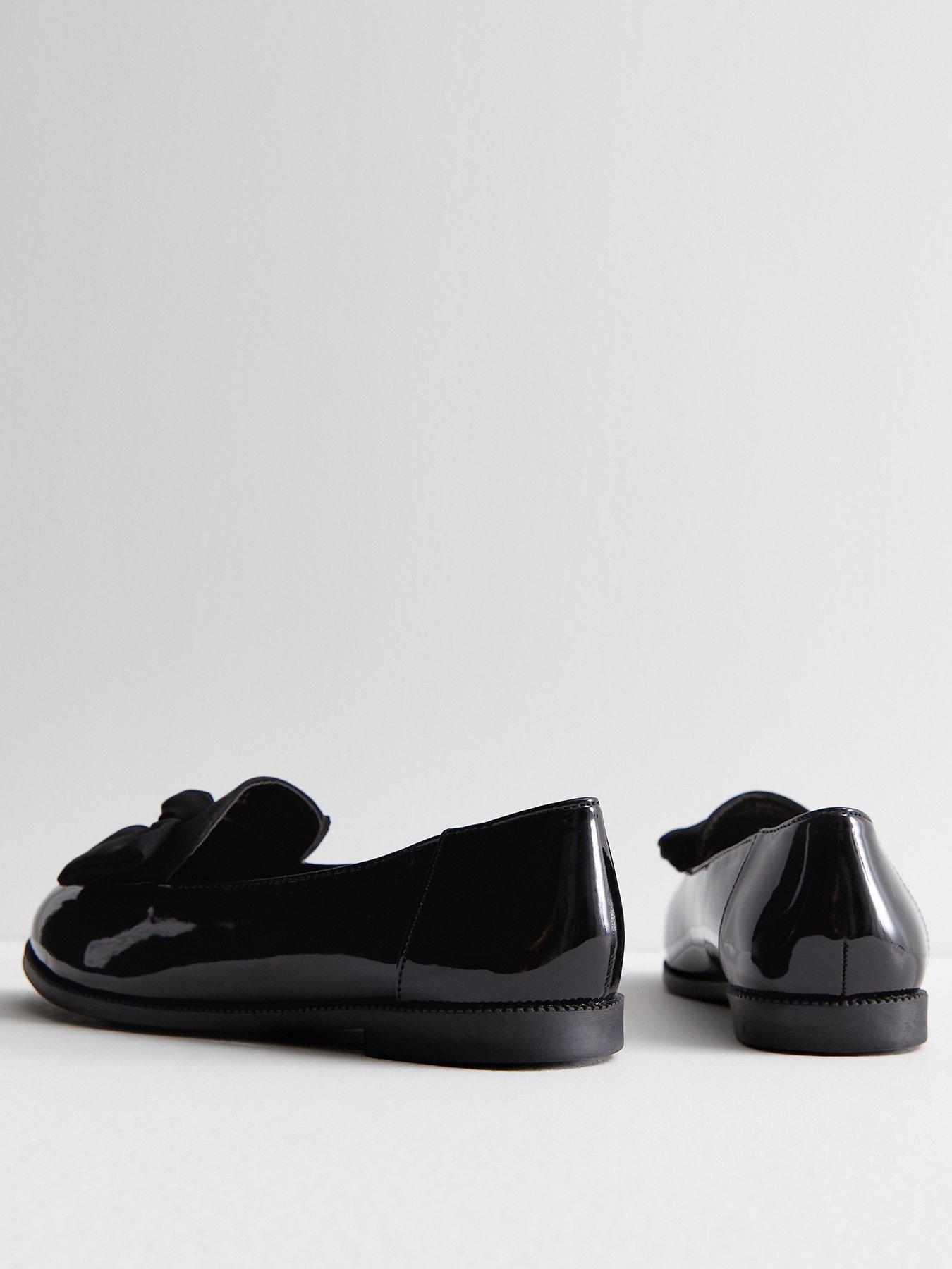 New Look Wide Fit Black Patent Bow Front Loafers | Very.co.uk