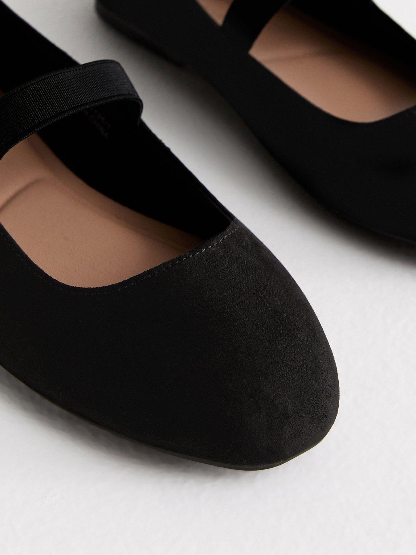 New Look Black Wide Fit Elasticated Strap Flat Suede Look Shoes Very