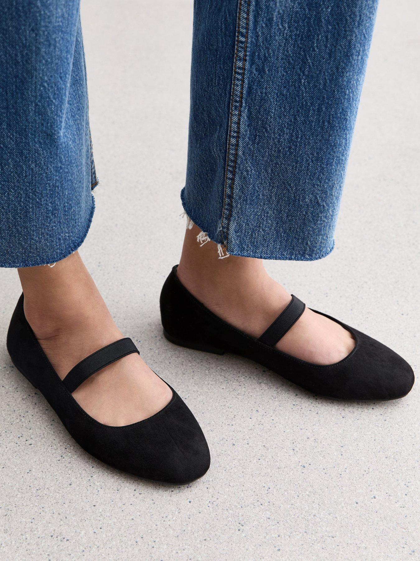 Flat black wide fit shoes best sale