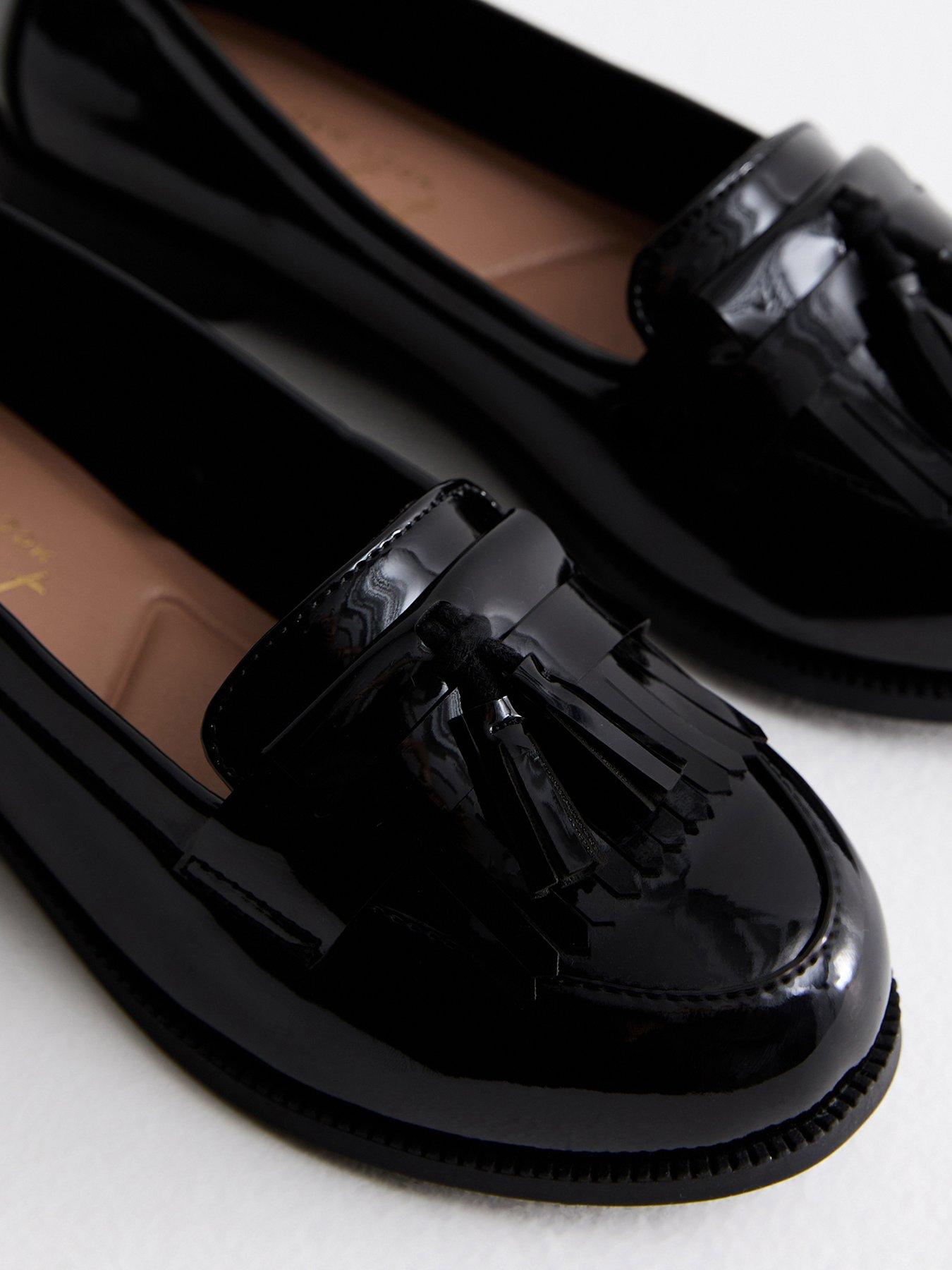 New Look Extra Wide Fit Black Patent Loafers Very