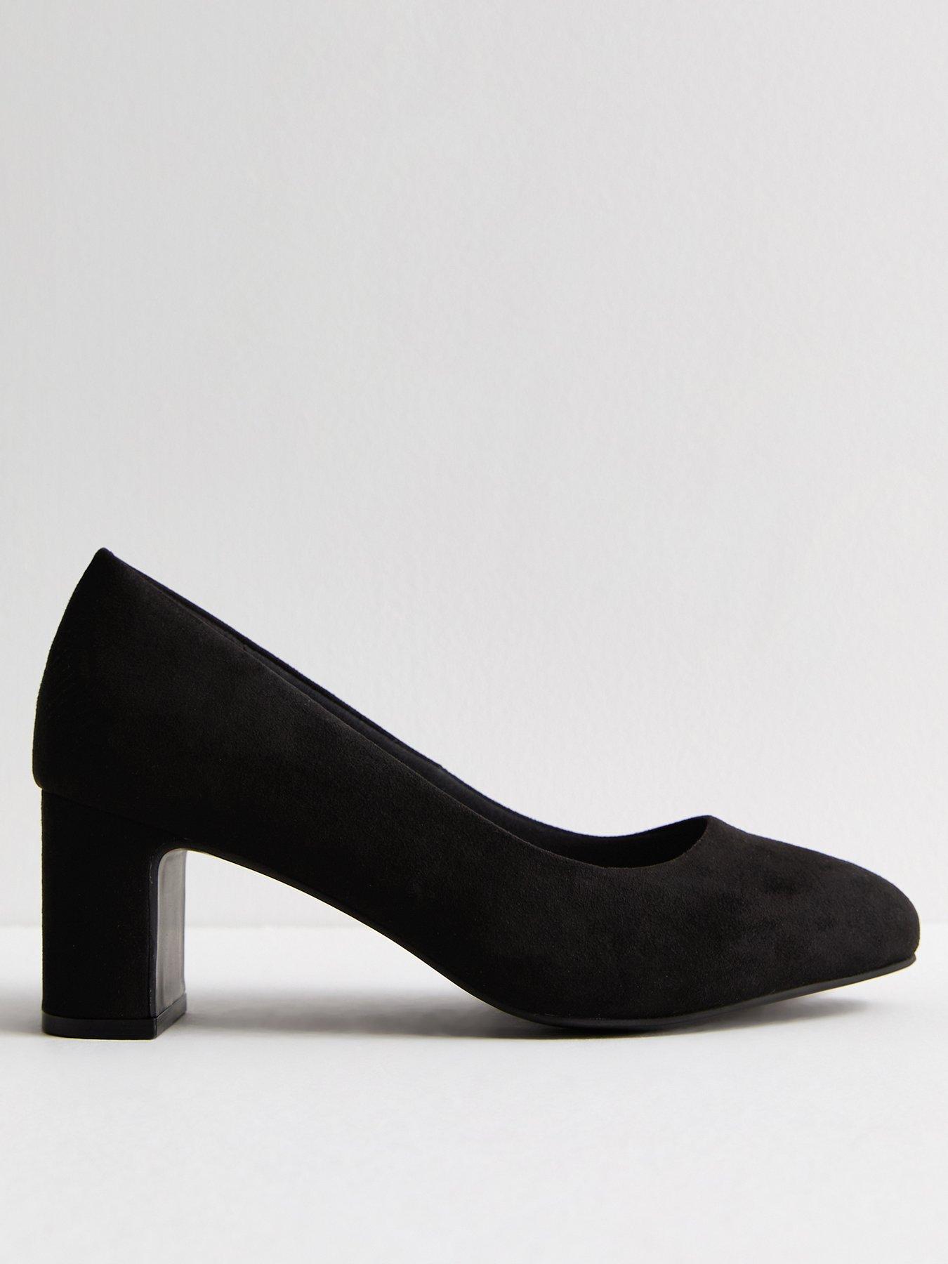 New Look Extra Wide Fit Black Suedette Block Heel Court Shoes | Very.co.uk