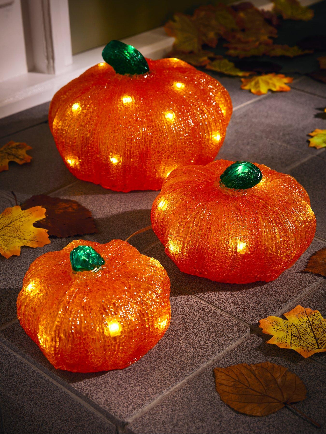 Product photograph of Festive Set Of 3 Outdoor Acrylic Light Up Pumpkin Autumn Halloween Decorations from very.co.uk