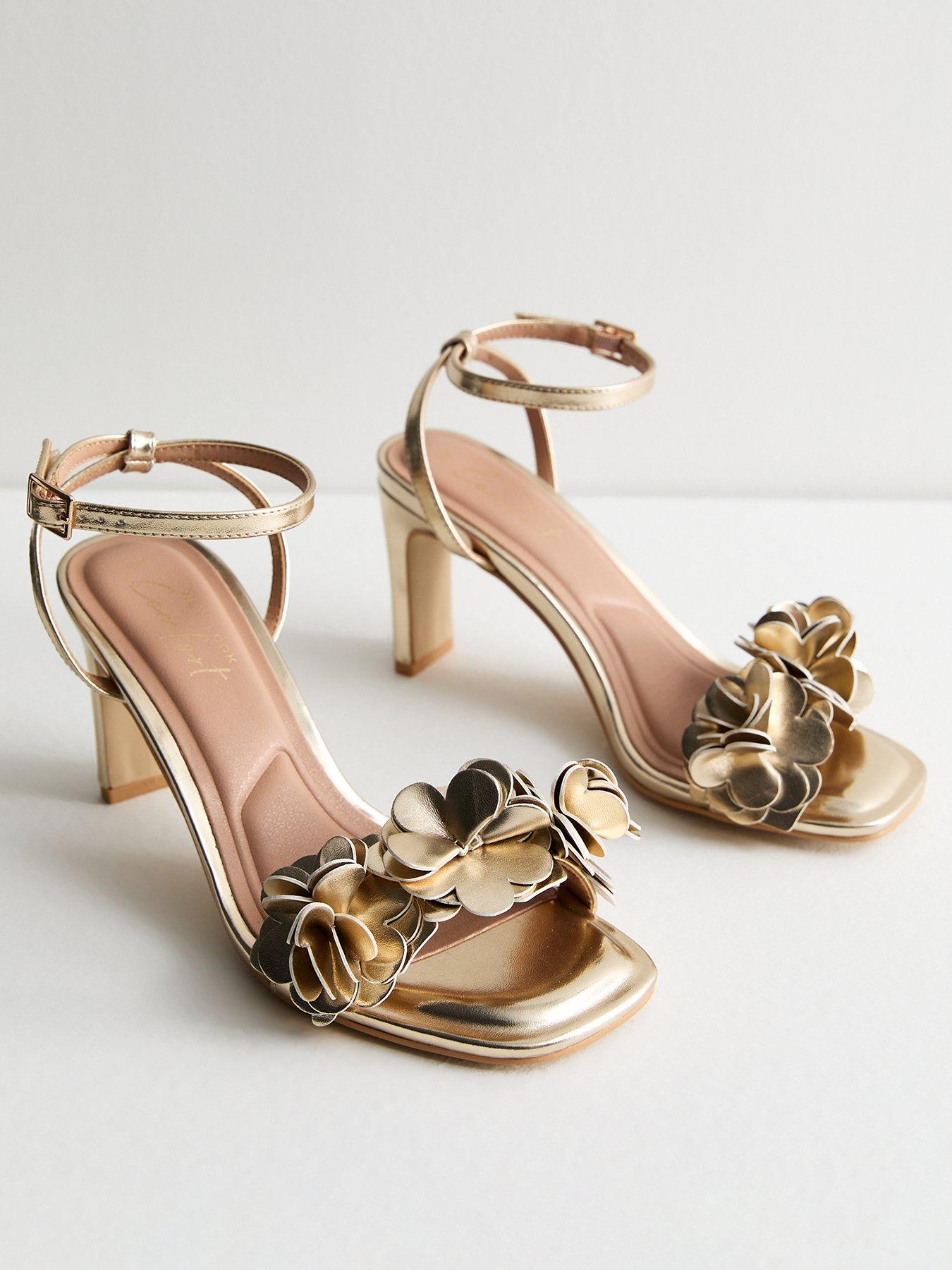 New Look Gold Flower 2 Part Slim Block Heel Sandals Very