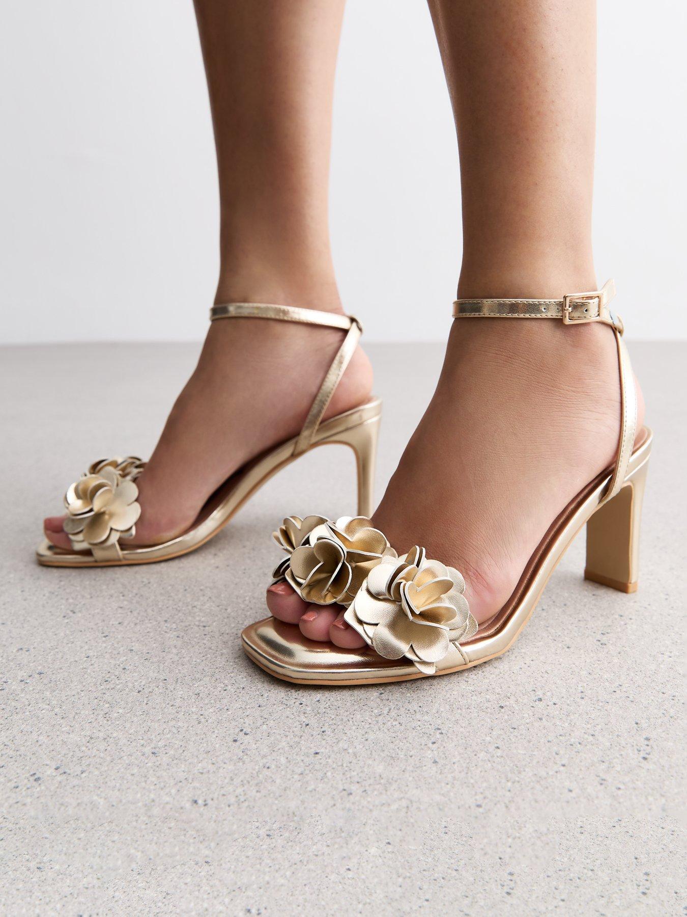 New Look Gold Flower 2 Part Slim Block Heel Sandals Very