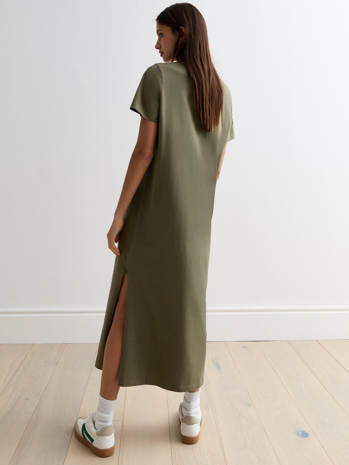 New Look Khaki Cotton Split Hem Midi T shirt Dress Very