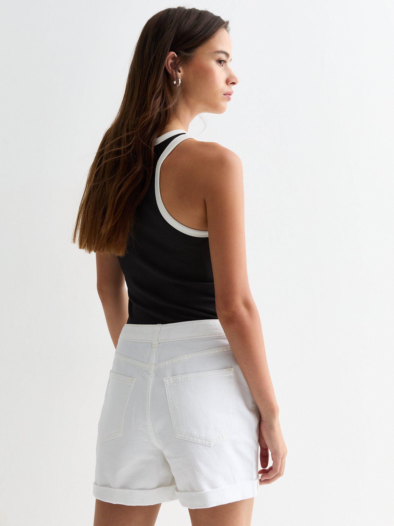 Image 2 of 4 of New Look White Denim Boyfriend Shorts