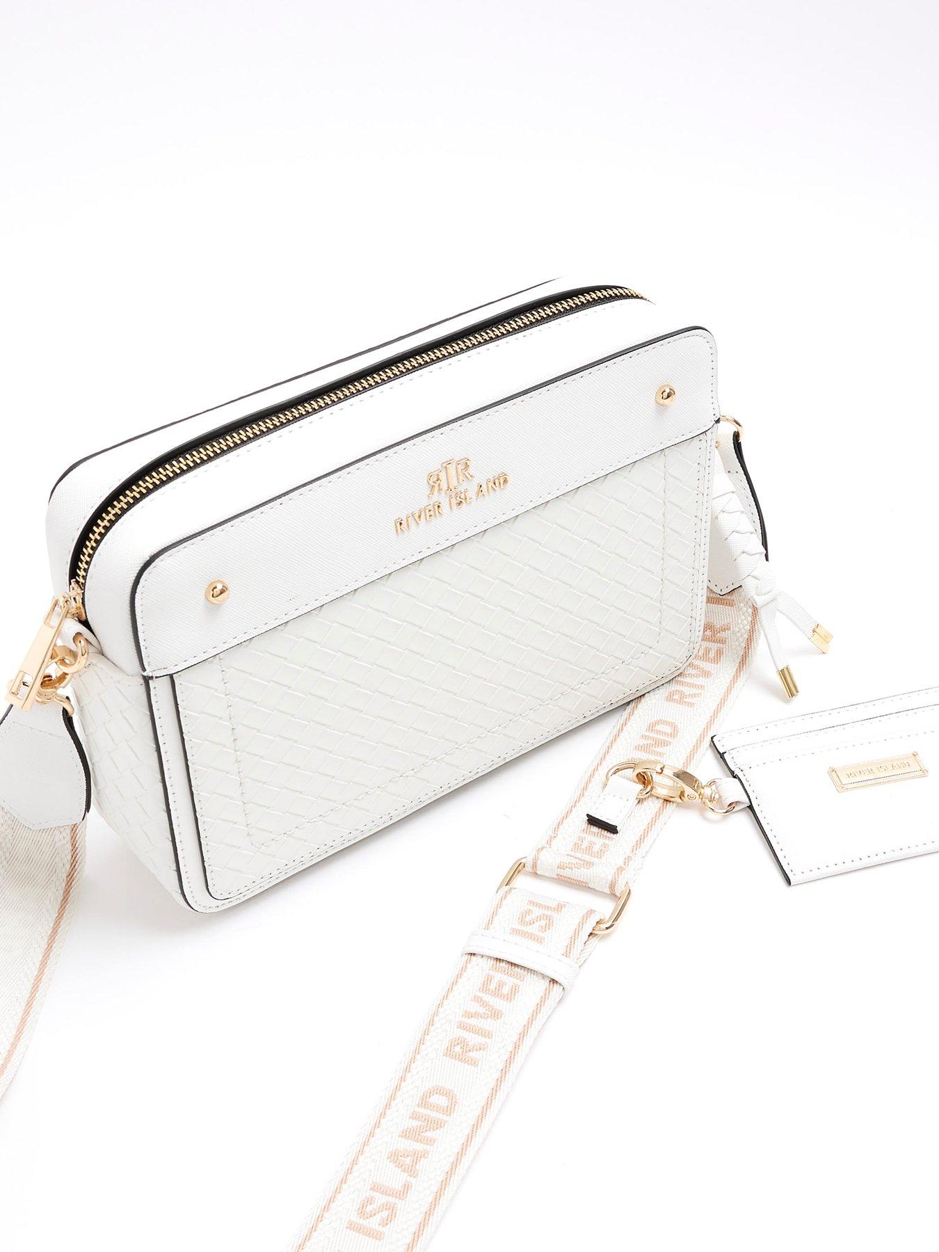 Weave Panel Crossbody Bag White