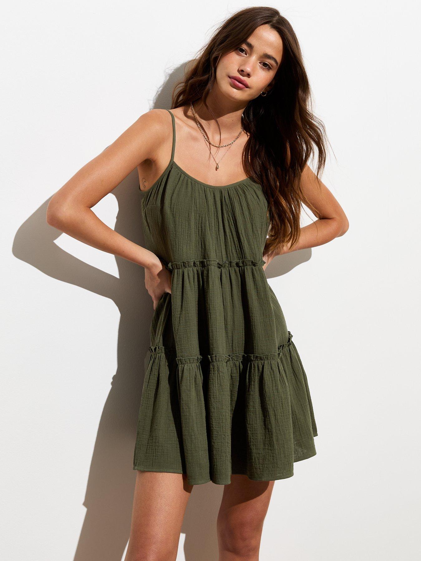 New Look Khaki Strappy Tiered Mini Dress Very