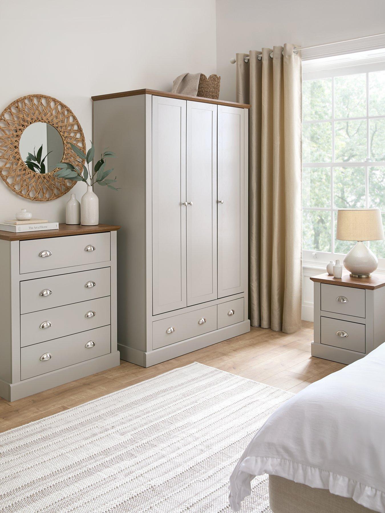 undefined Crawford 3 Piece Package Deal - 3 Door Wardrobe, 4 Drawer Chest and 2 Drawer Bedside Chest