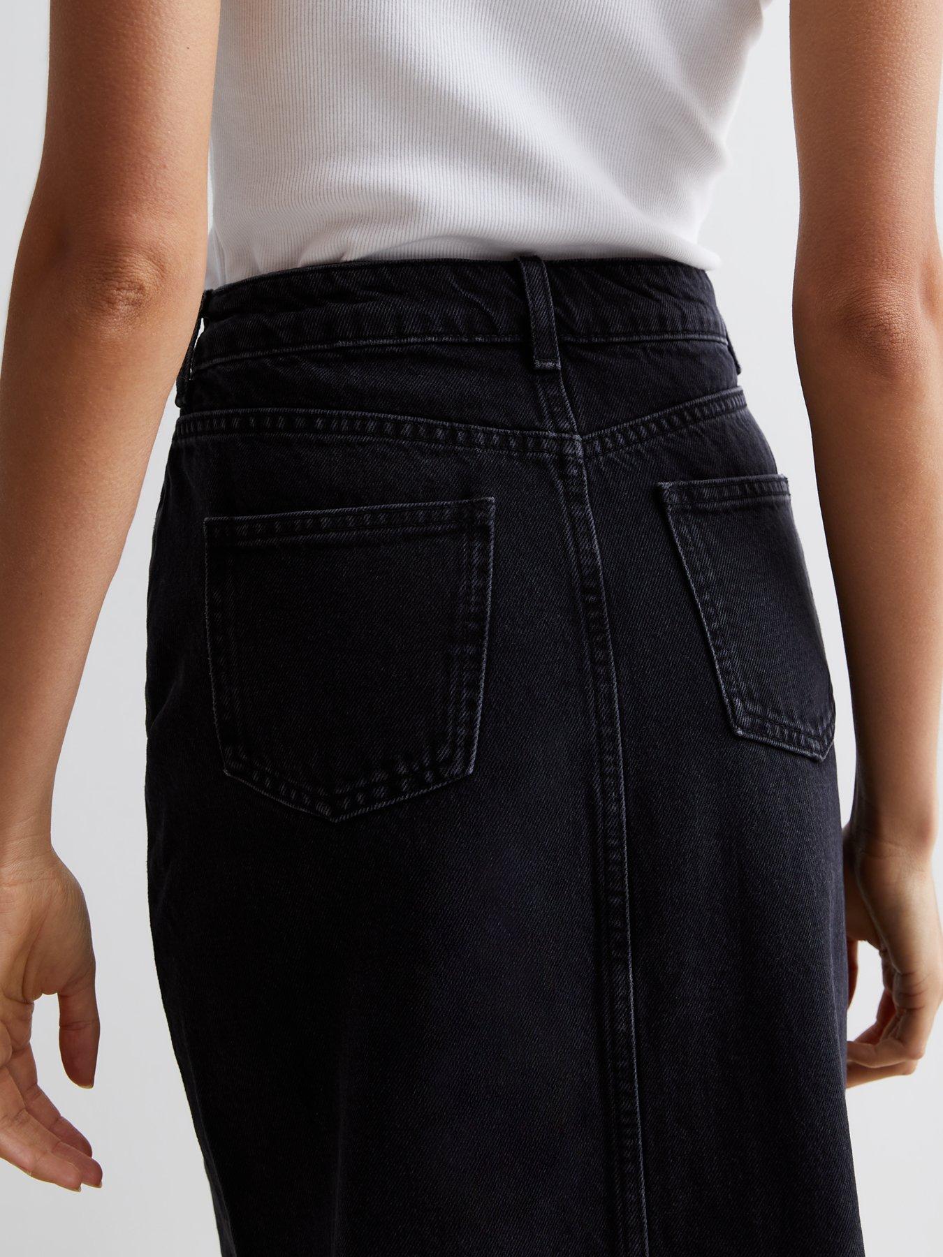 New Look Black Denim High Waist Midi Skirt | Very.co.uk