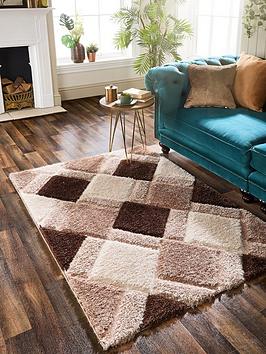 Product photograph of Origins 3d Geo Shaggy Rug - Beige from very.co.uk