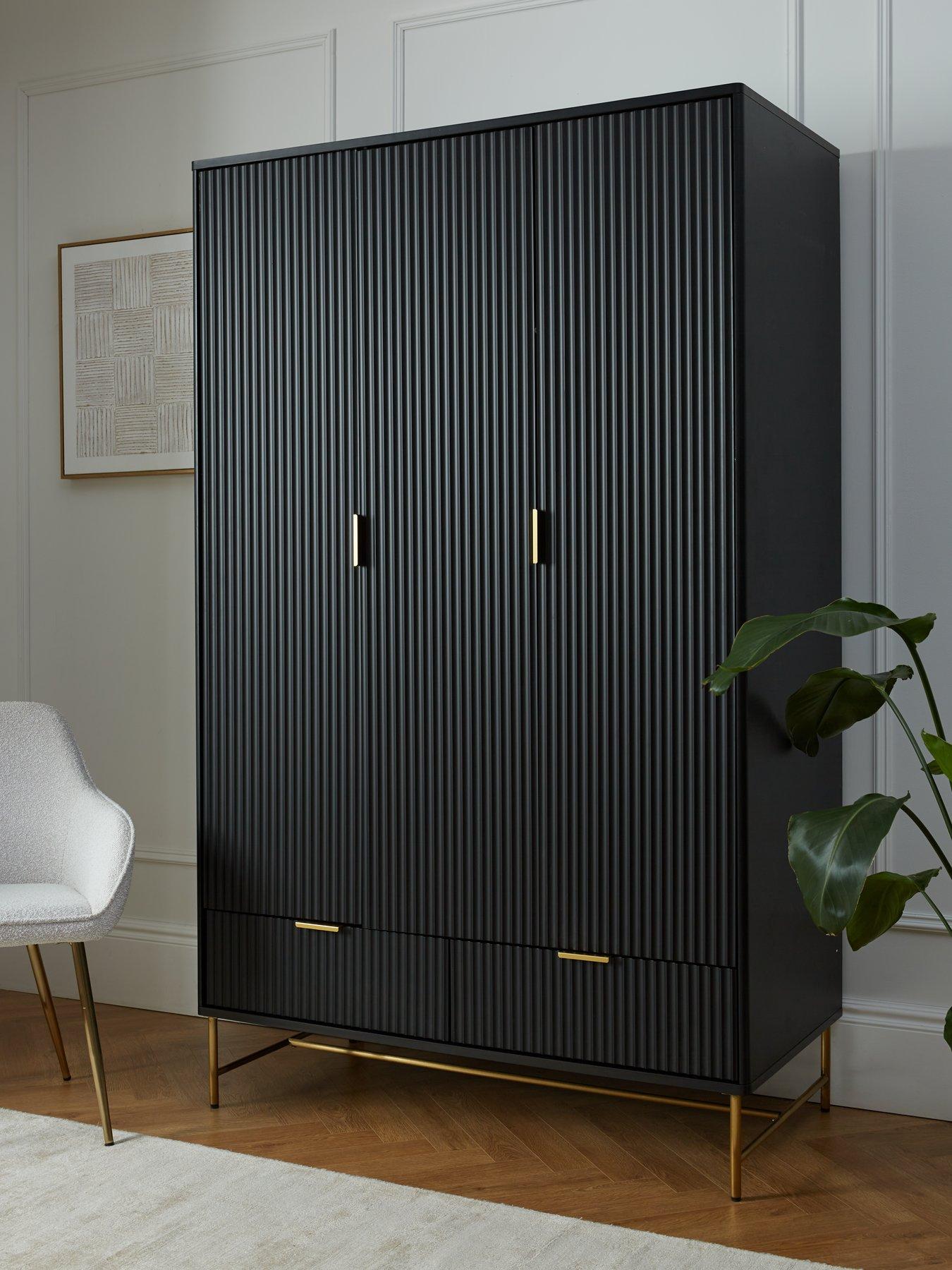 undefined Cora 3 Door, 2 Drawer Wardrobe - Black/Brass