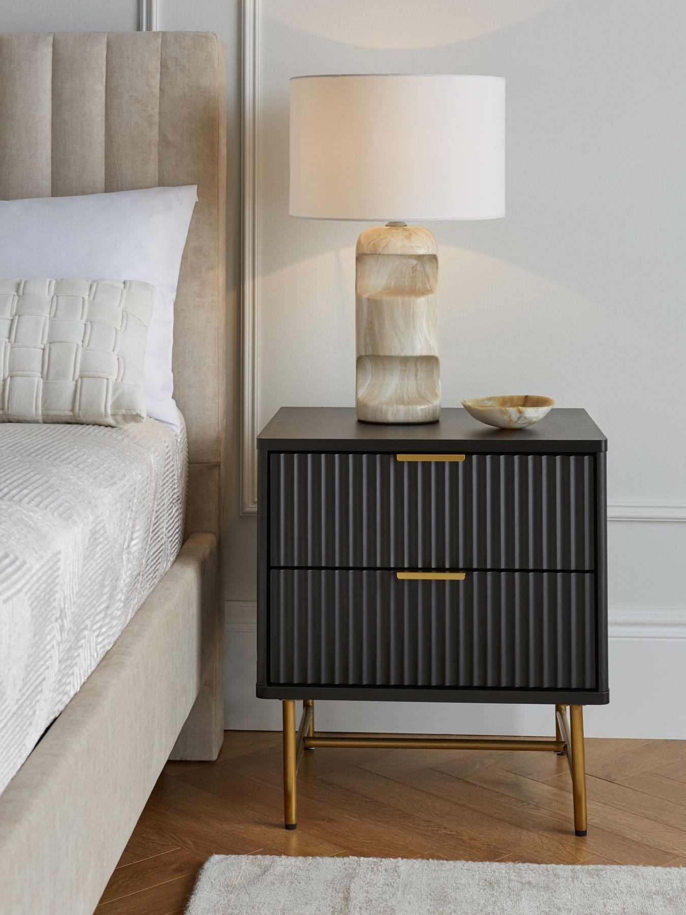 undefined Cora 2 Drawer Bedside Chest - Black/Brass