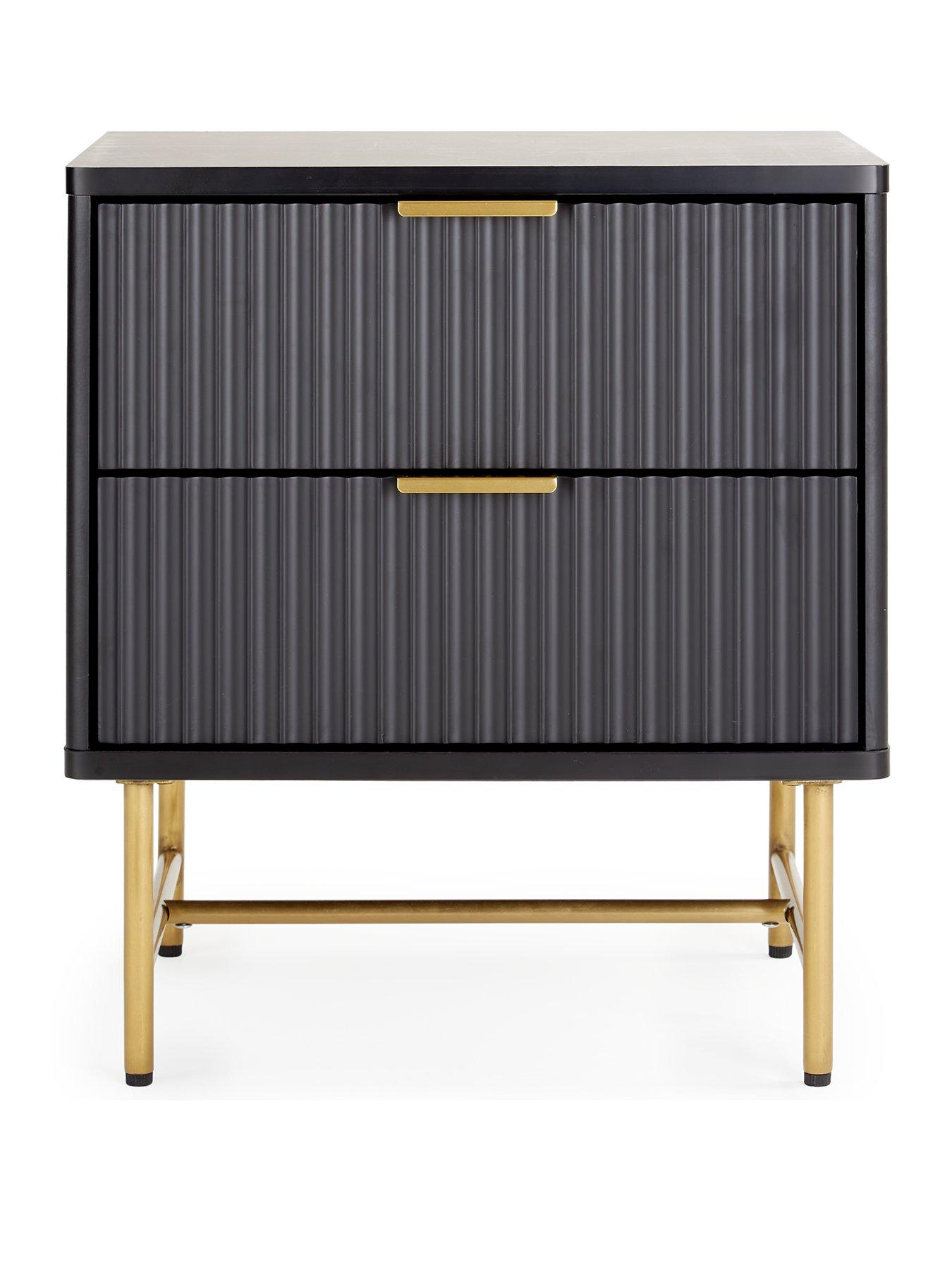Image 2 of 7 of Very Home Cora 2 Drawer Bedside Chest - Black/Brass