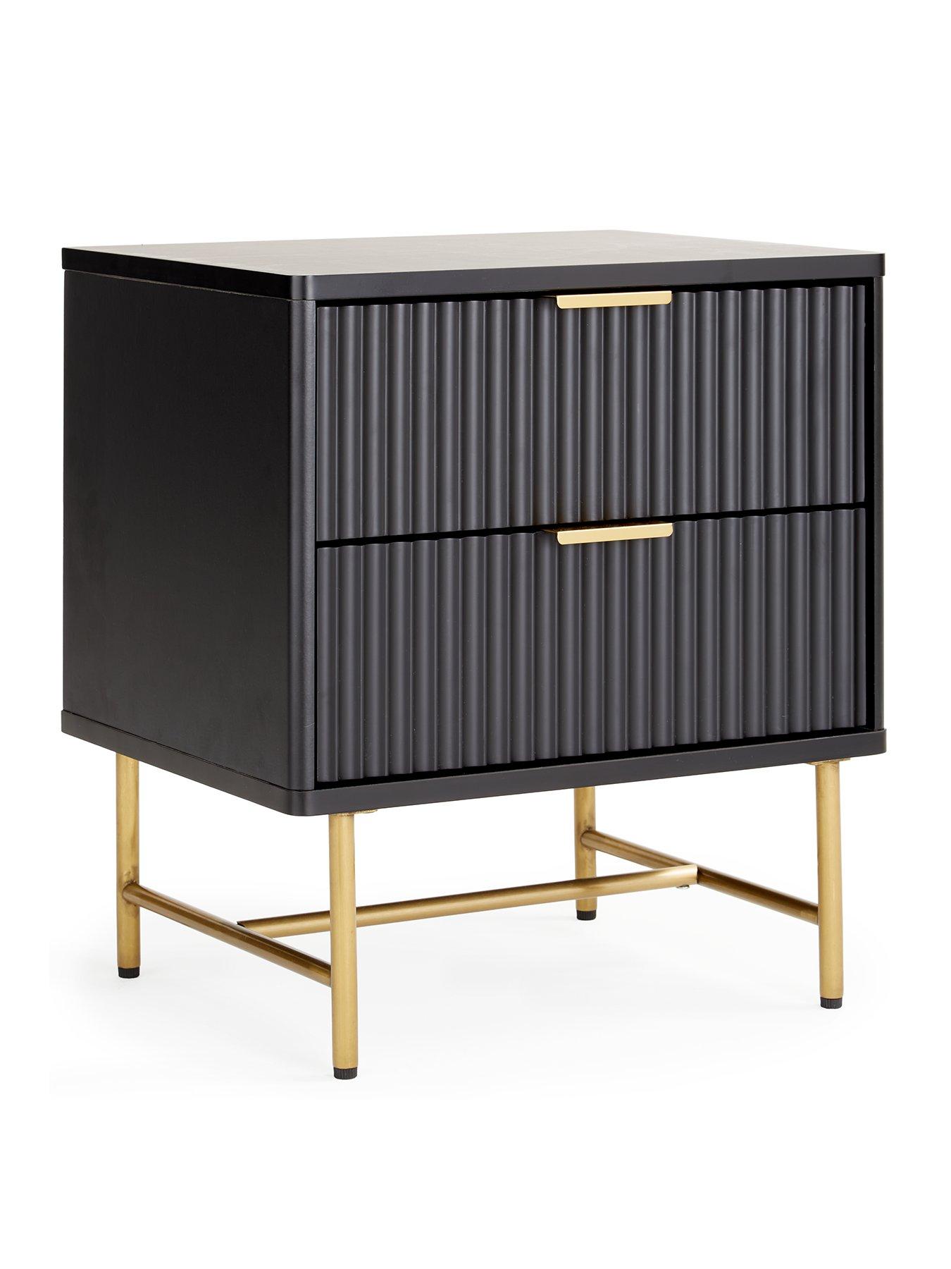 Image 3 of 7 of Very Home Cora 2 Drawer Bedside Chest - Black/Brass