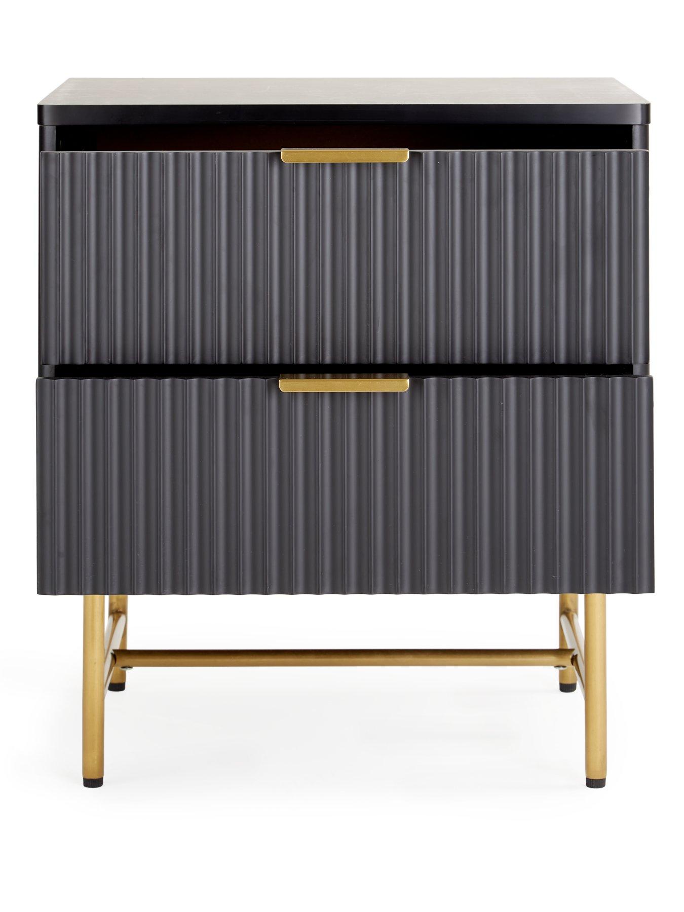 Image 4 of 7 of Very Home Cora 2 Drawer Bedside Chest - Black/Brass