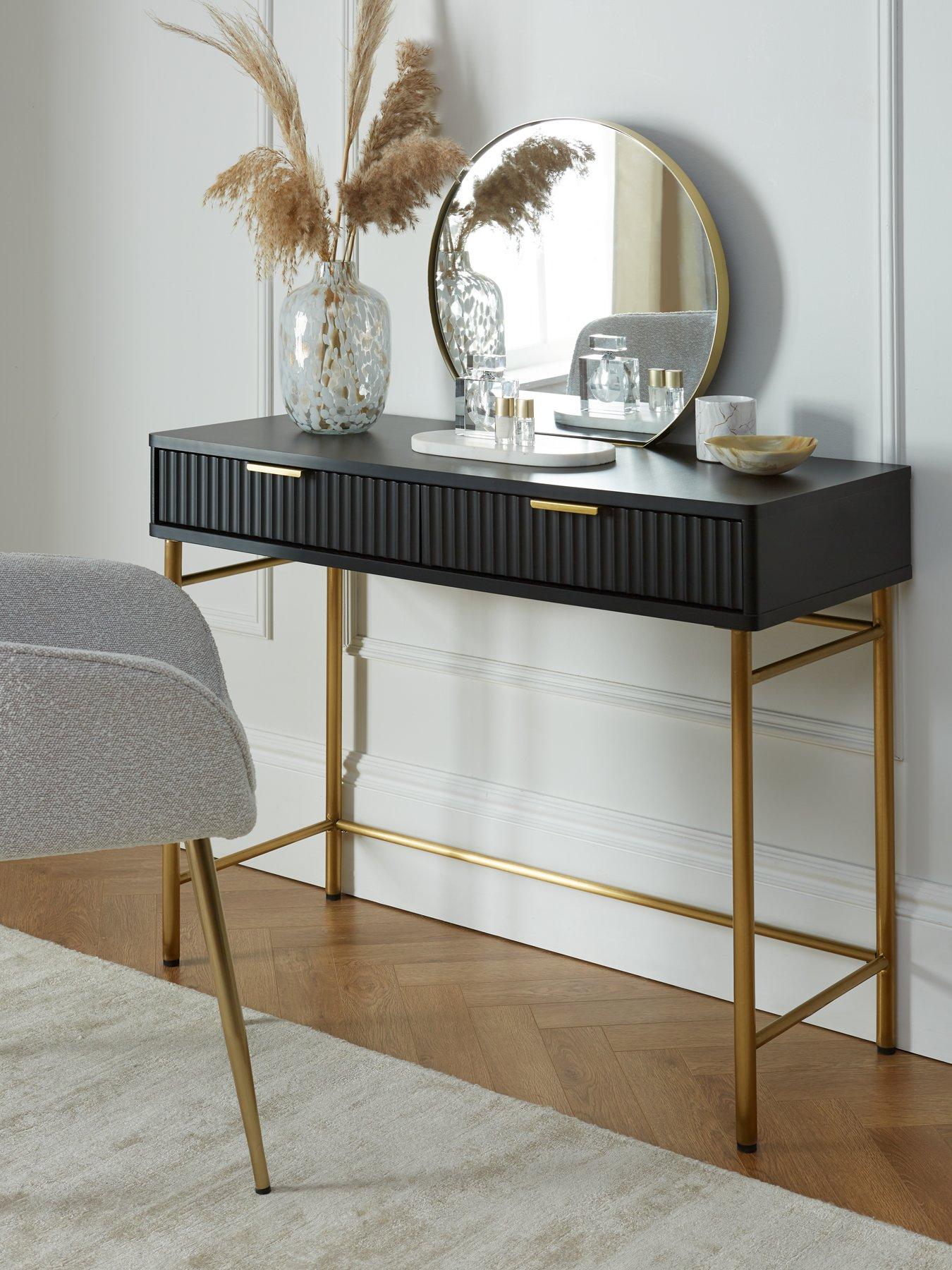 Product photograph of Very Home Cora Dressing Table And Mirror Set - Black Brass from very.co.uk