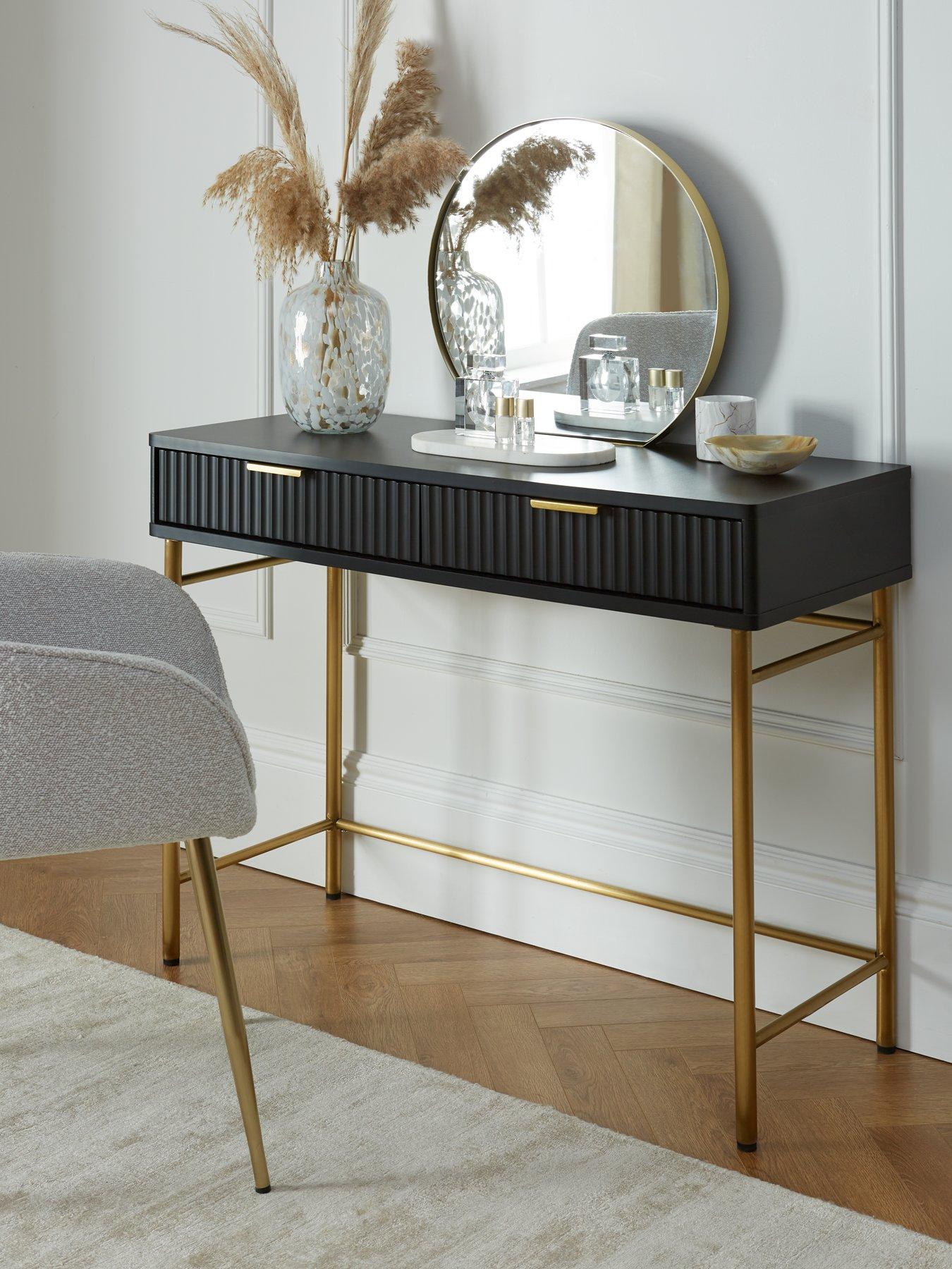 undefined Cora Dressing Table and Mirror Set - Black/Brass