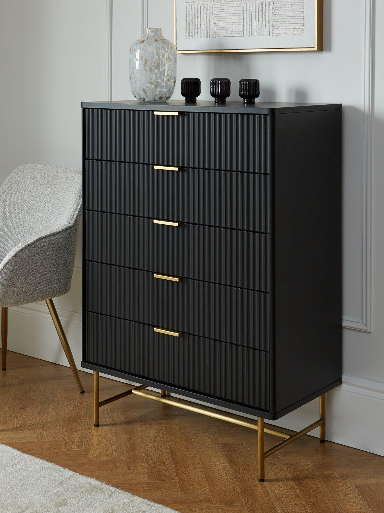 undefined Cora 5 Drawer Chest - Black/Brass