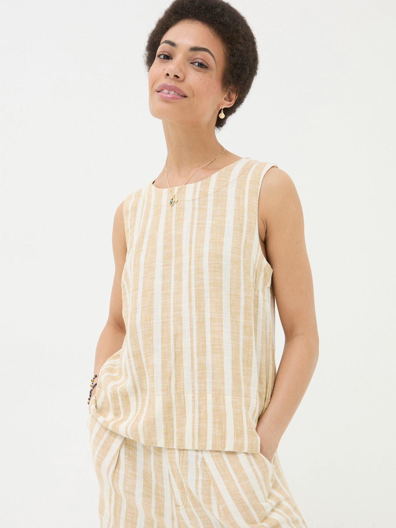 FatFace Aditi Linen Blend Top Beige Very