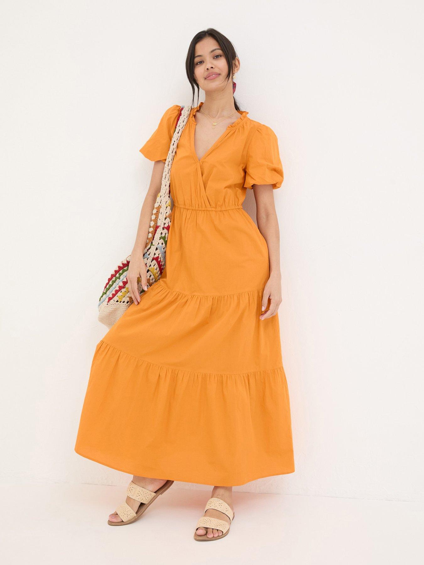 fatface marissa tie neck maxi dress mid orange