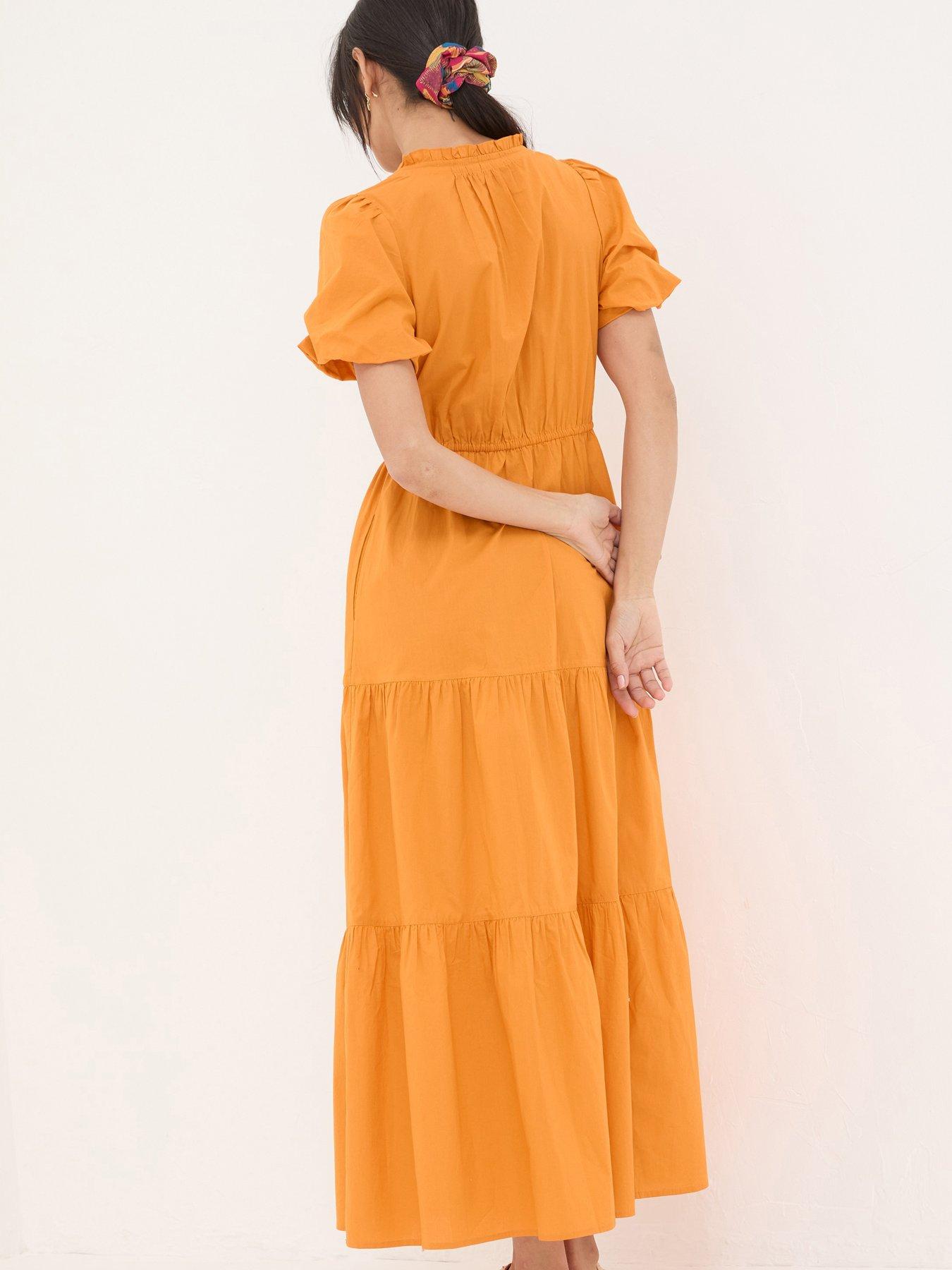 fatface marissa tie neck maxi dress mid orange