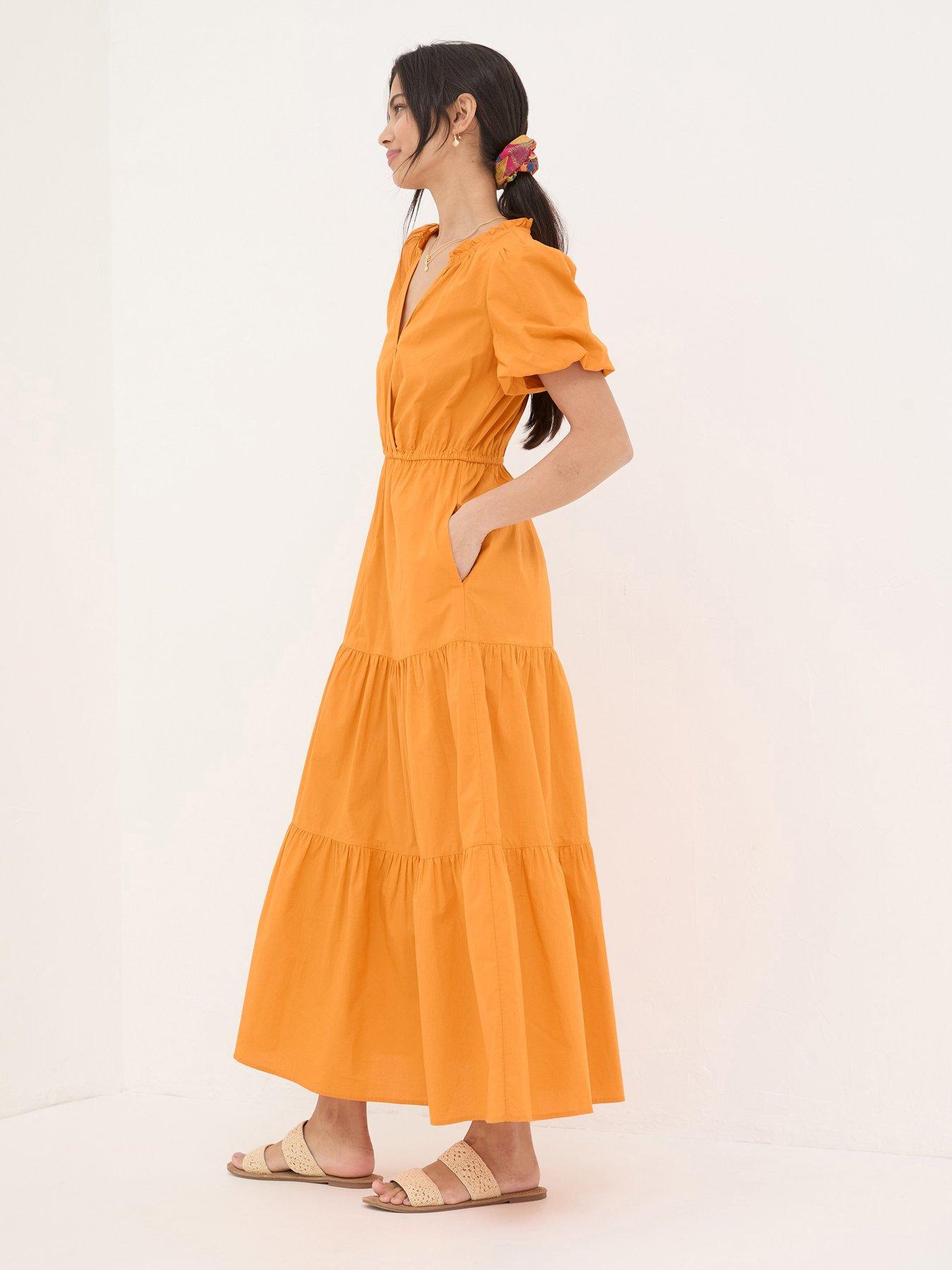 fatface marissa tie neck maxi dress mid orange