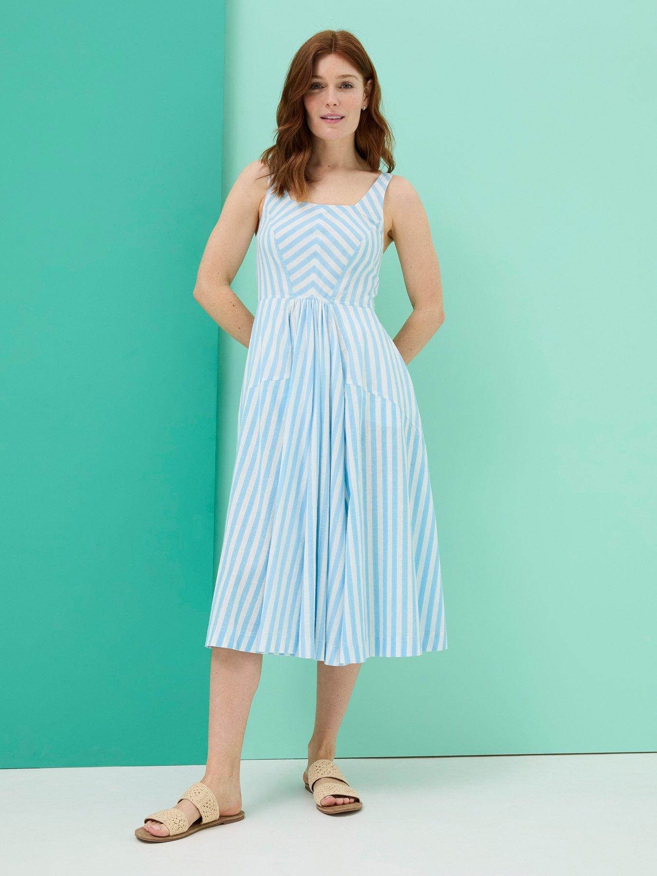 FatFace Maria Jude Stripe Midi Summer Dress Blue Very