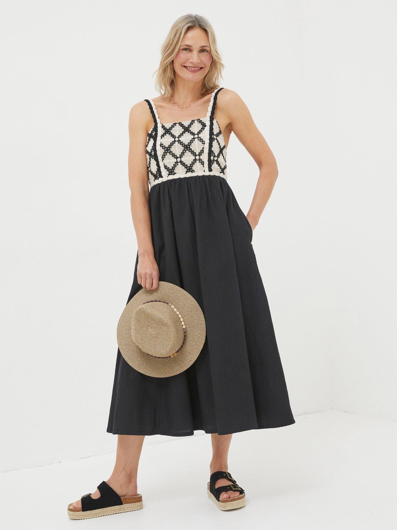 FatFace Clea Crochet Strappy Beach Dress Black Very