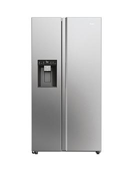 Product photograph of Haier Hsw59f18dimm Total No Frost American Fridge Freezer Plumbed D-rated - Inox from very.co.uk