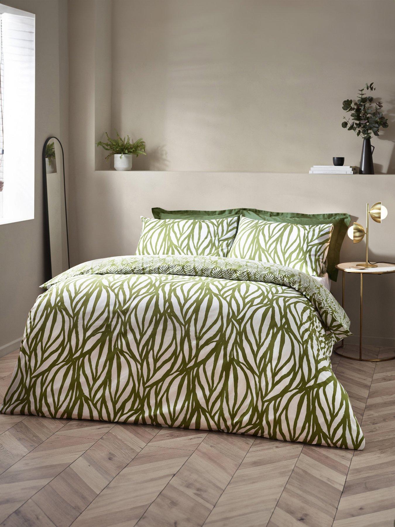 Product photograph of Hoem Frond Olive Leaf Print Duvet Cover Set from very.co.uk