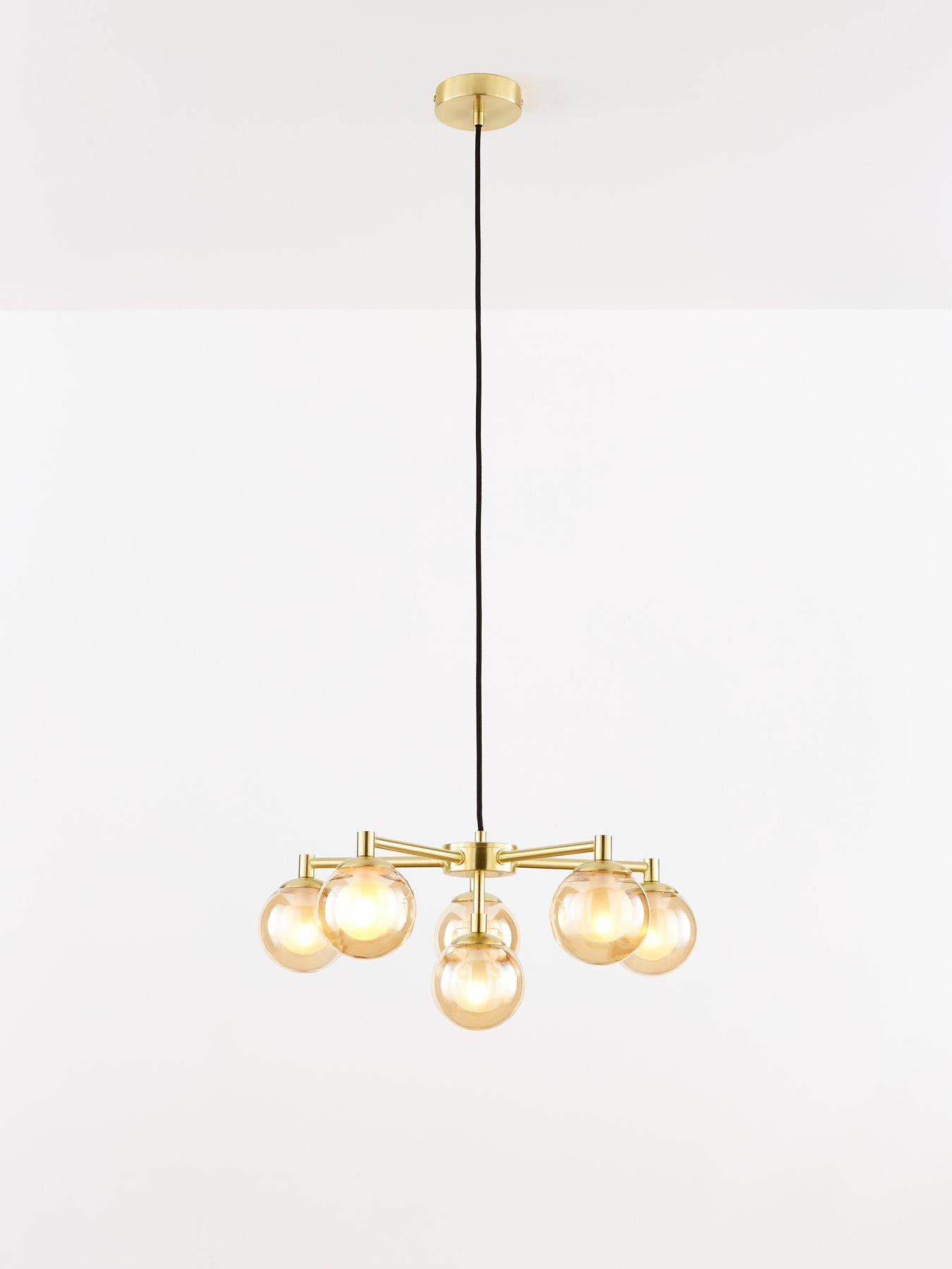 Product photograph of Very Home Double Glass 6-light Chandelier Ceiling Light from very.co.uk