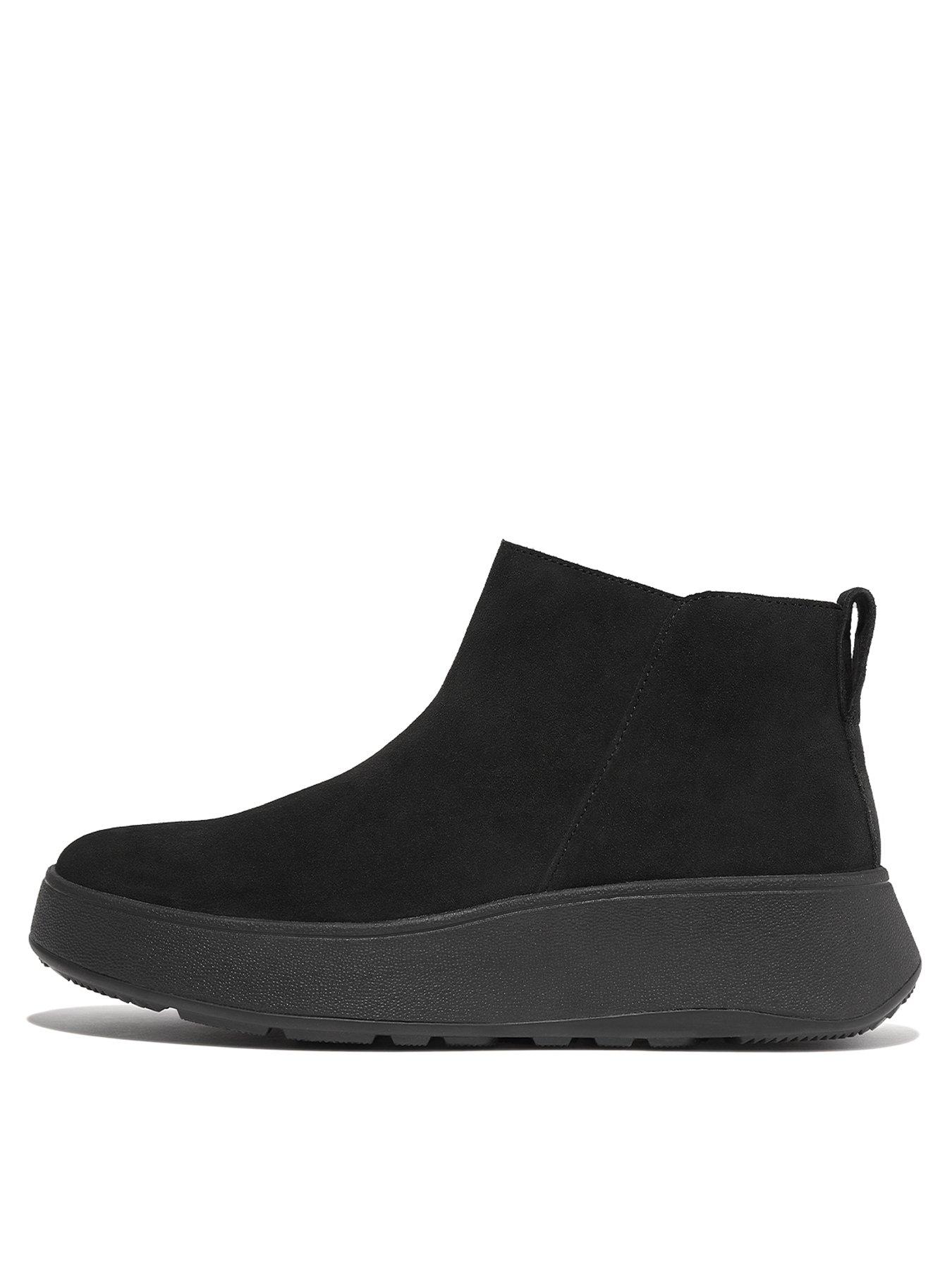 undefined F-mode Suede Flatform Zip Ankle Boots - Black