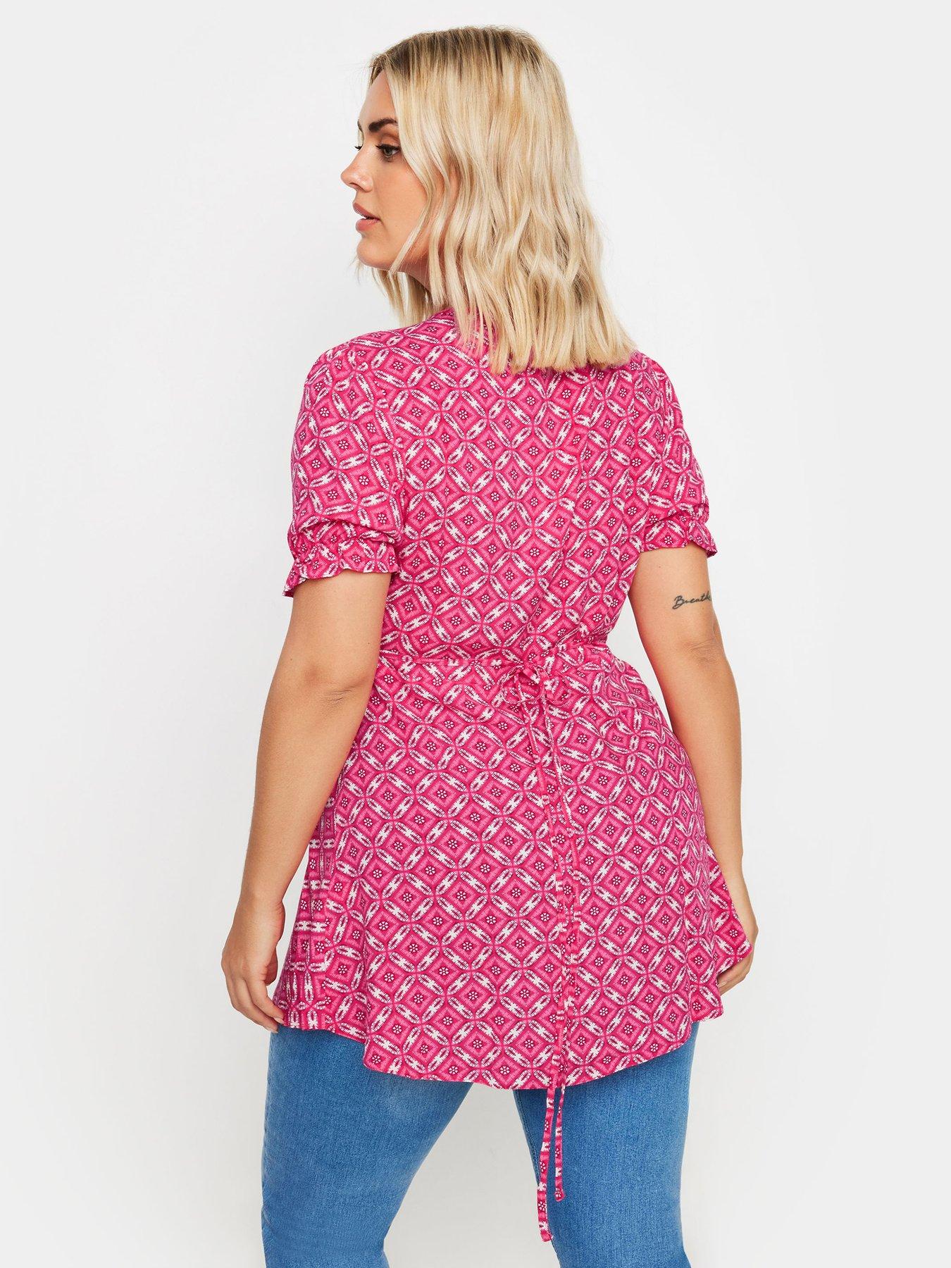 Image 2 of 4 of Yours Curve Wrap Frill Sleeve Blouse - Red