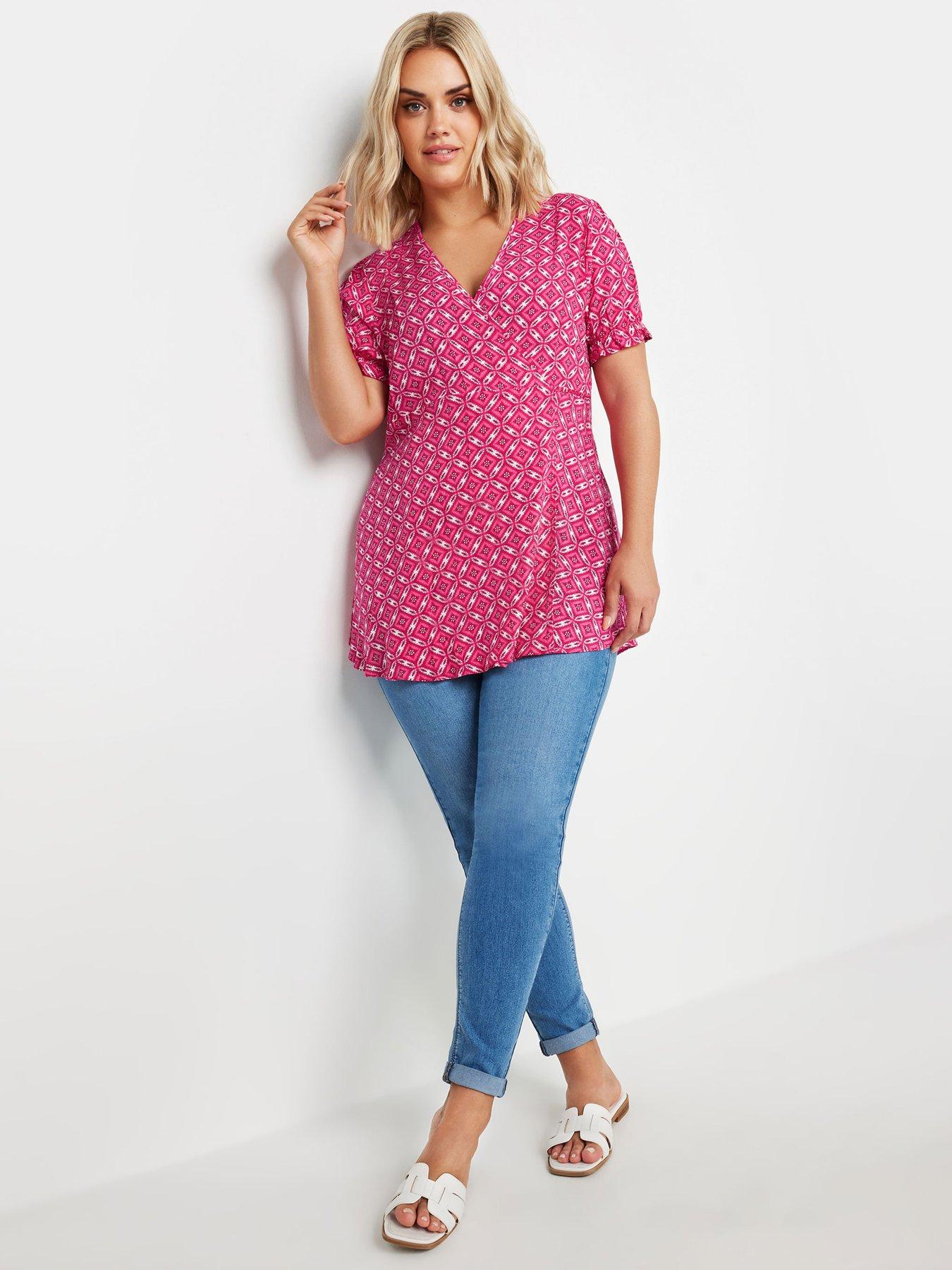 Image 3 of 4 of Yours Curve Wrap Frill Sleeve Blouse - Red
