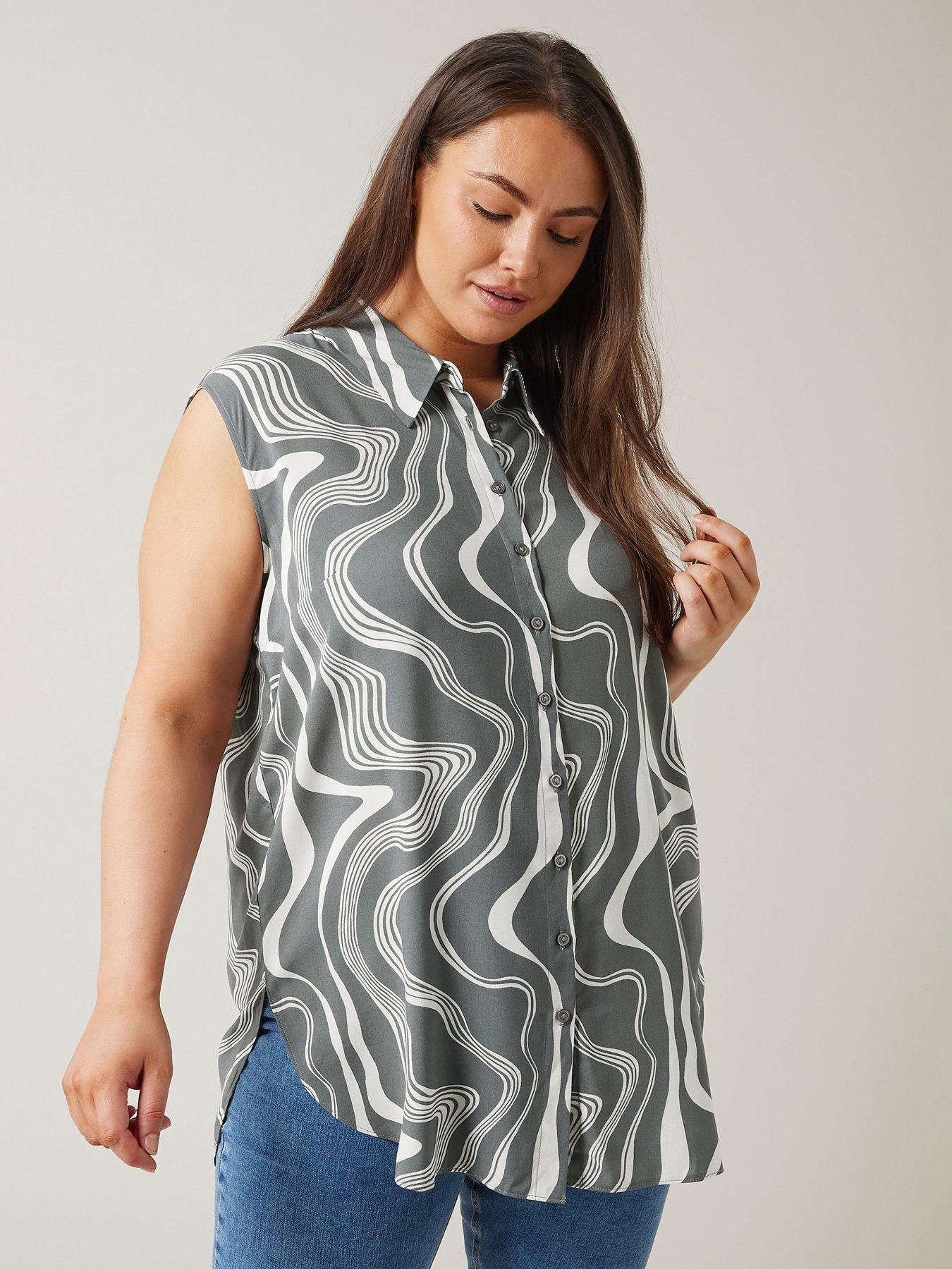 Image 1 of 4 of Evans Buttons Thru Sleeveless Shirt - Grey