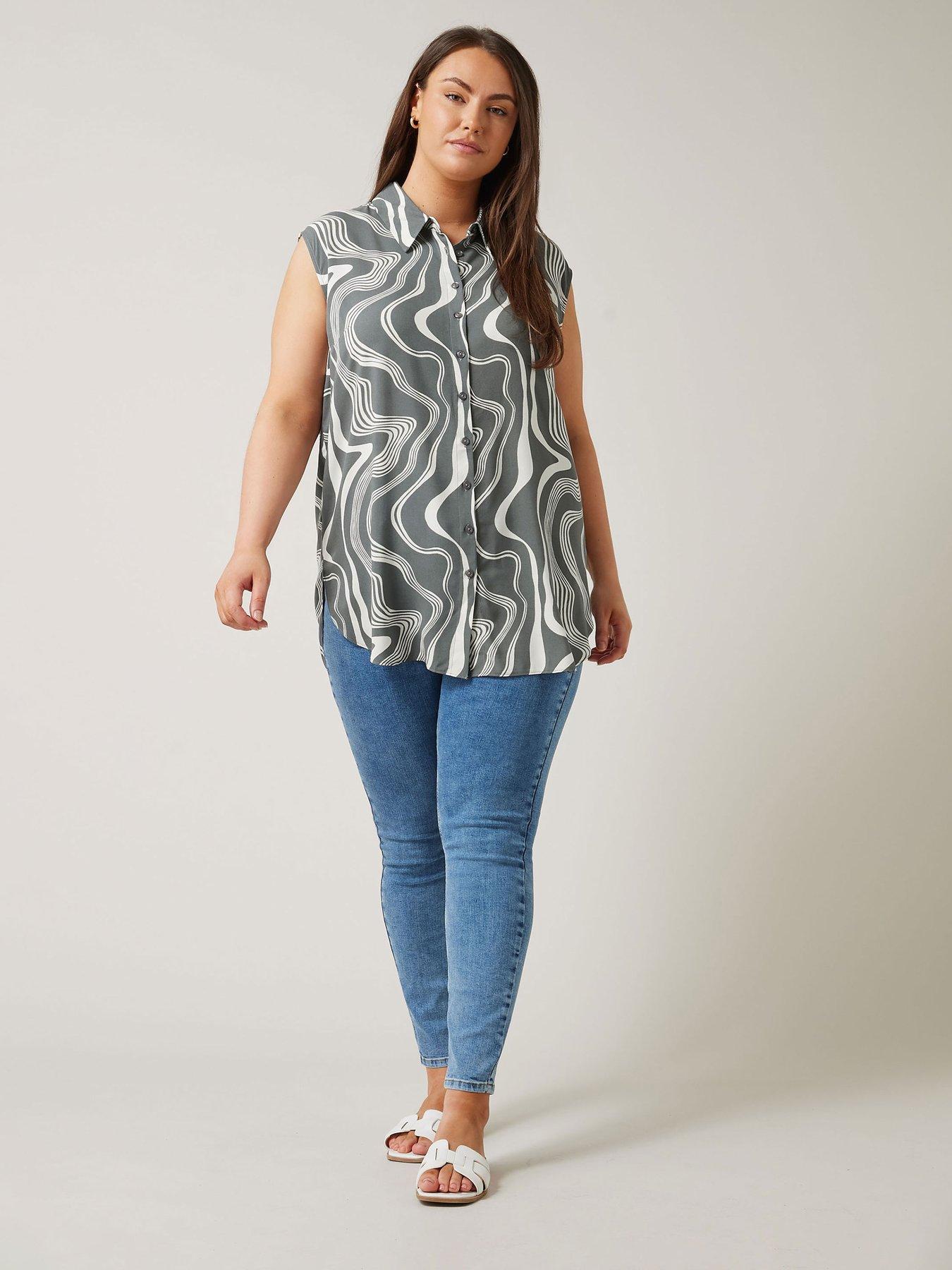 Image 3 of 4 of Evans Buttons Thru Sleeveless Shirt - Grey