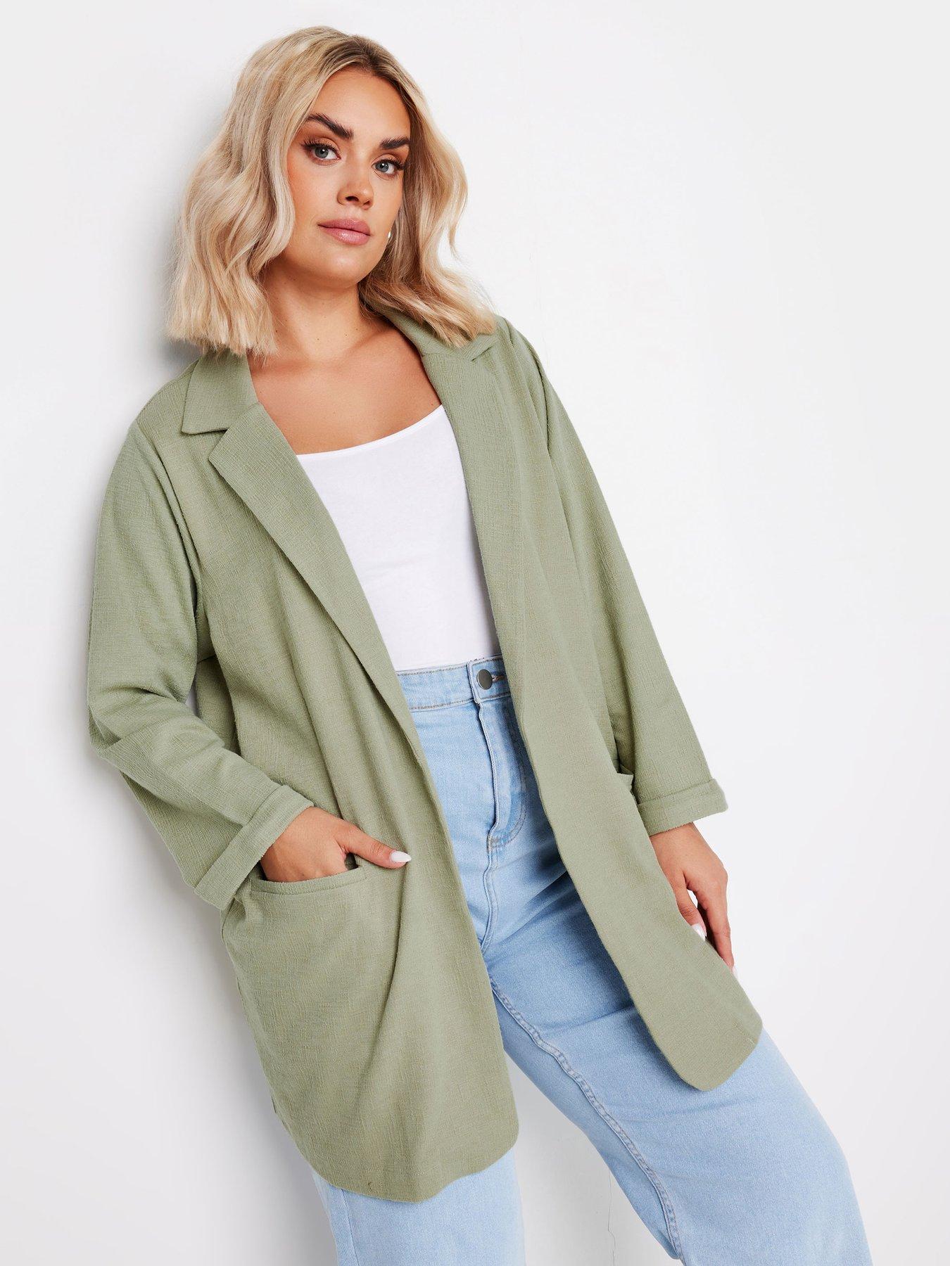 Yours Curve Textured Blazer Sage, Green, Size 26, Women