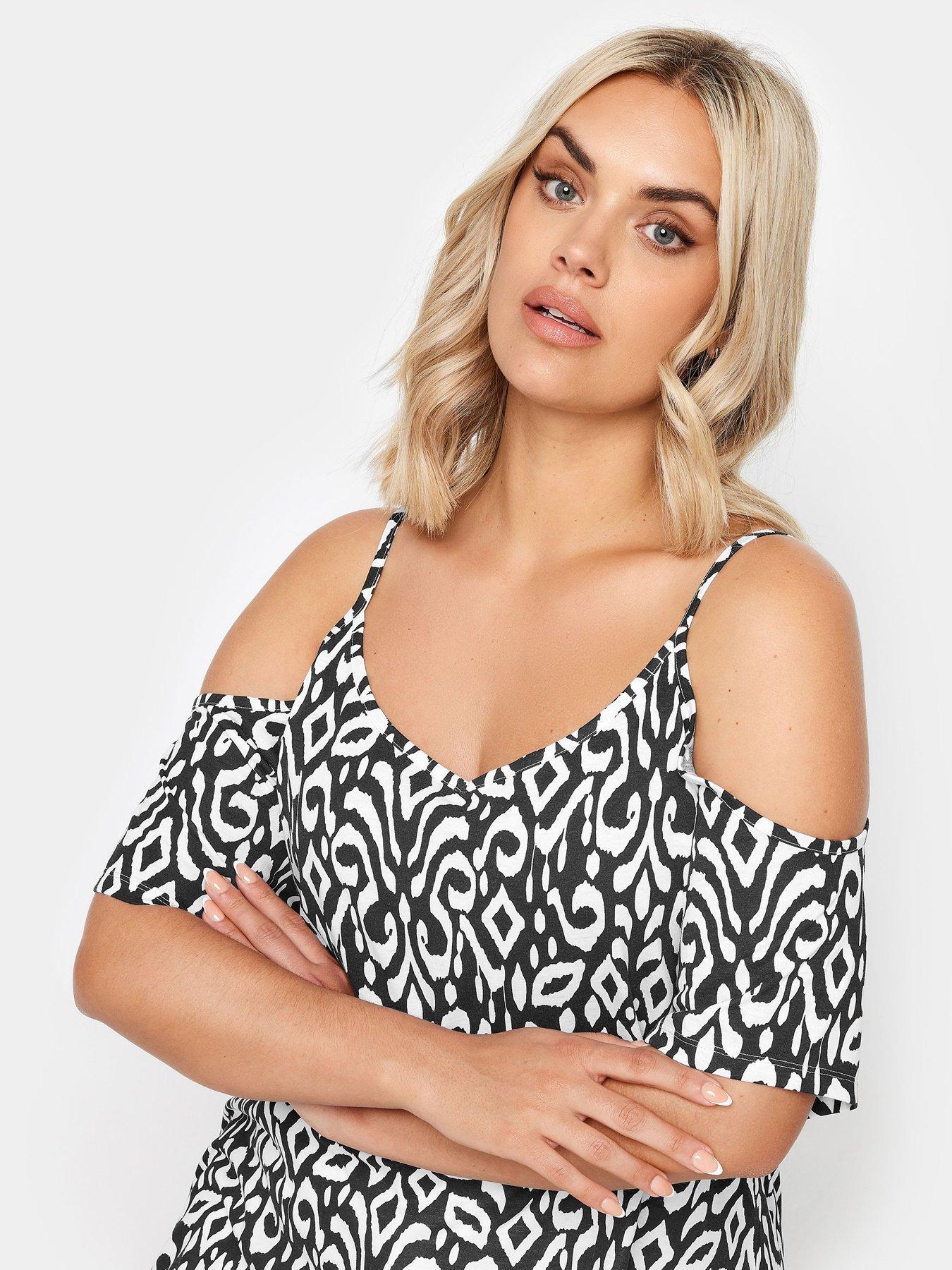 Yours Curve Strappy Cold Shoulder Top Black Very